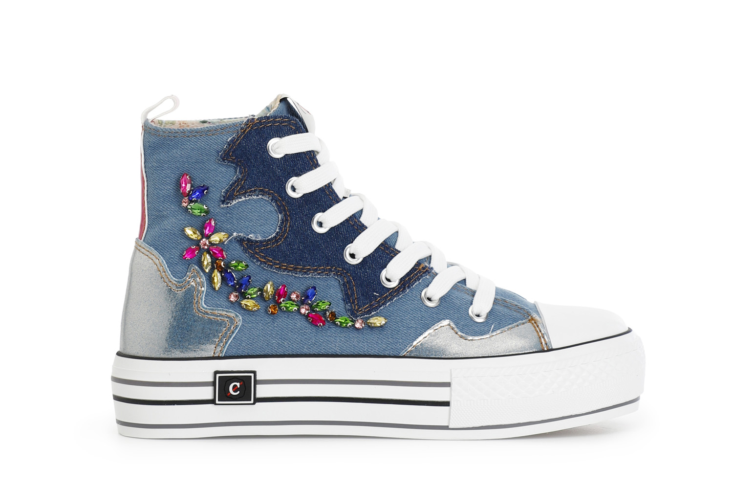 sneakers mid en jeans avec strass jeans 40