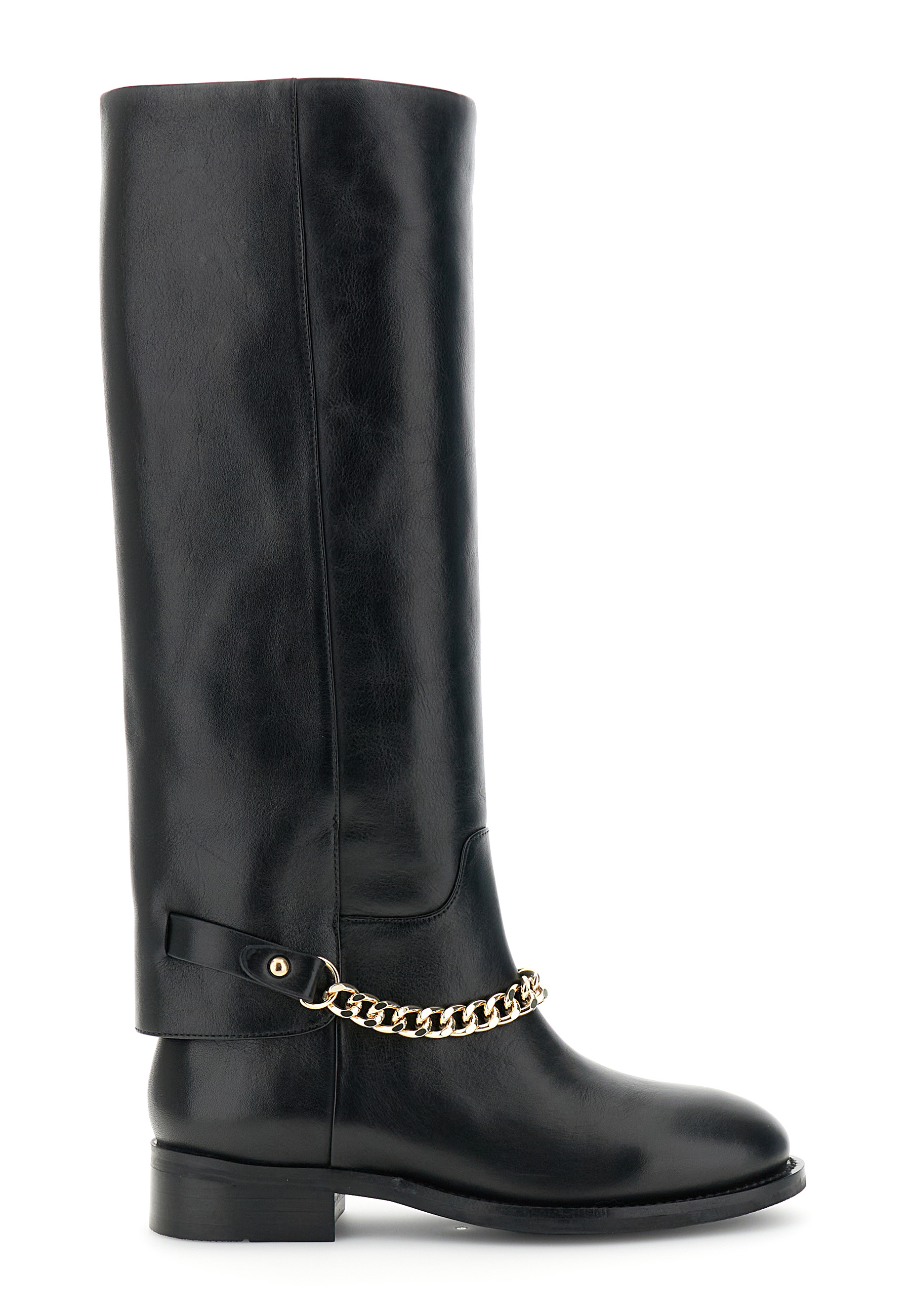 bottes hautes en cuir avec chaînette dorée à la cheville black 35