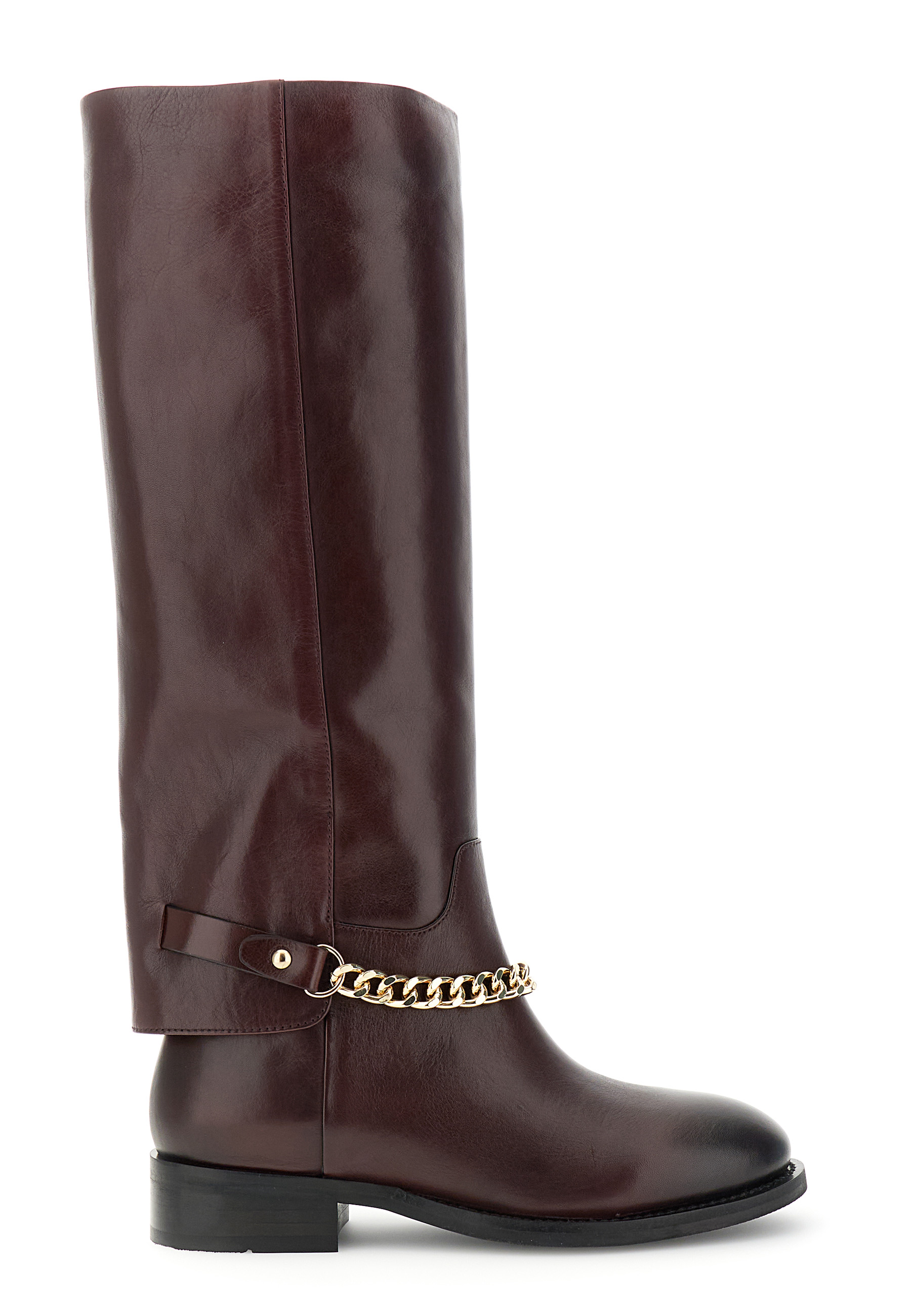 bottes hautes en cuir avec chaînette dorée à la cheville bordeaux 39
