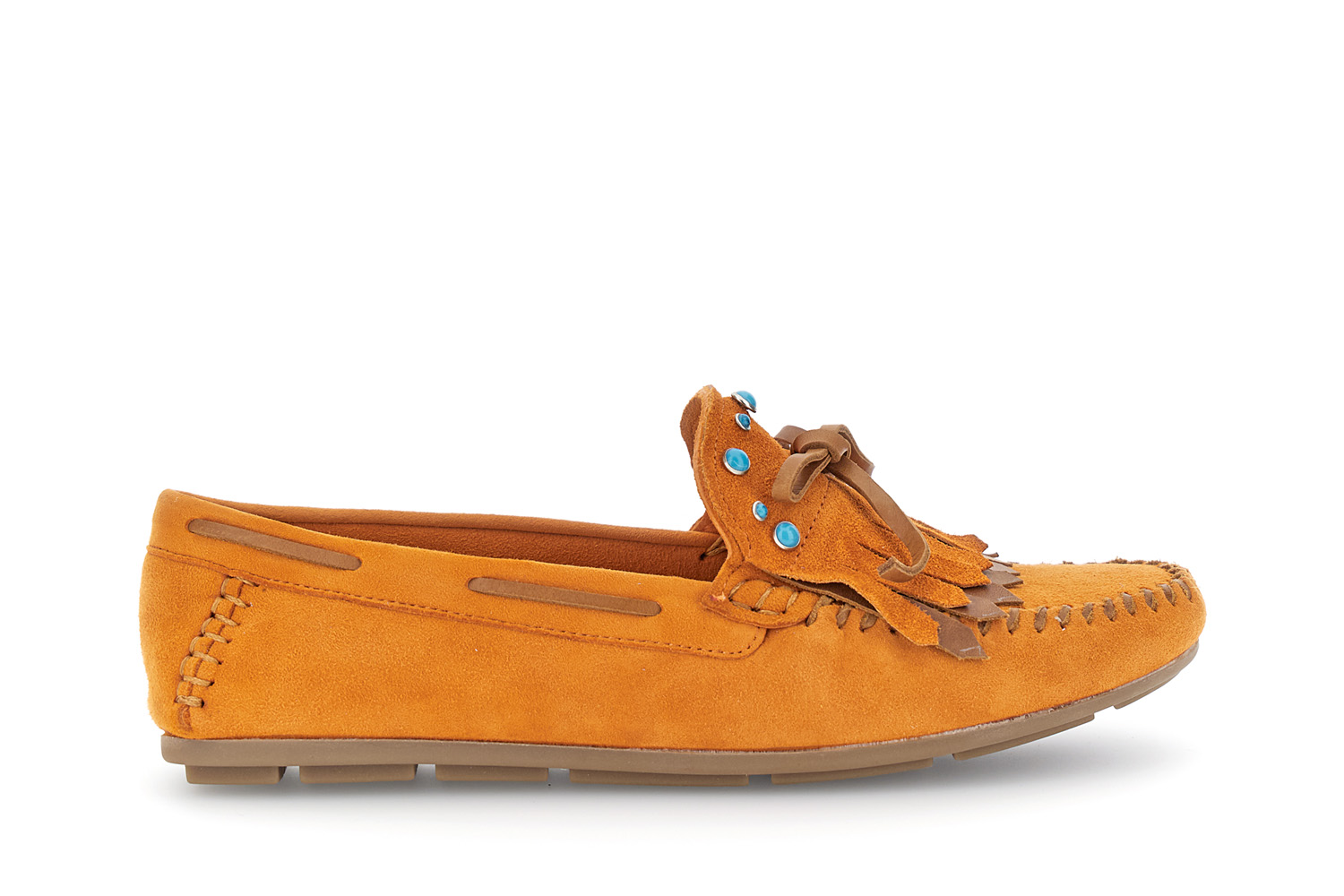 mocassins en daim à franges orange 35
