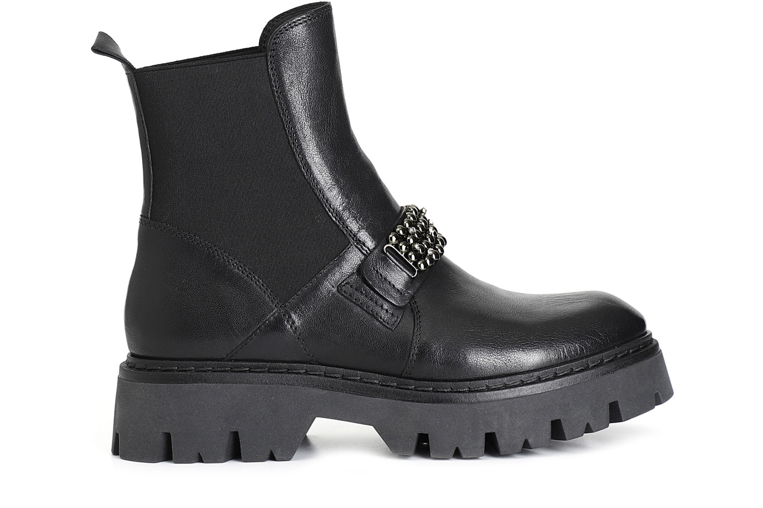 bottine en cuir pour femme avec élastique et accessoire black 40