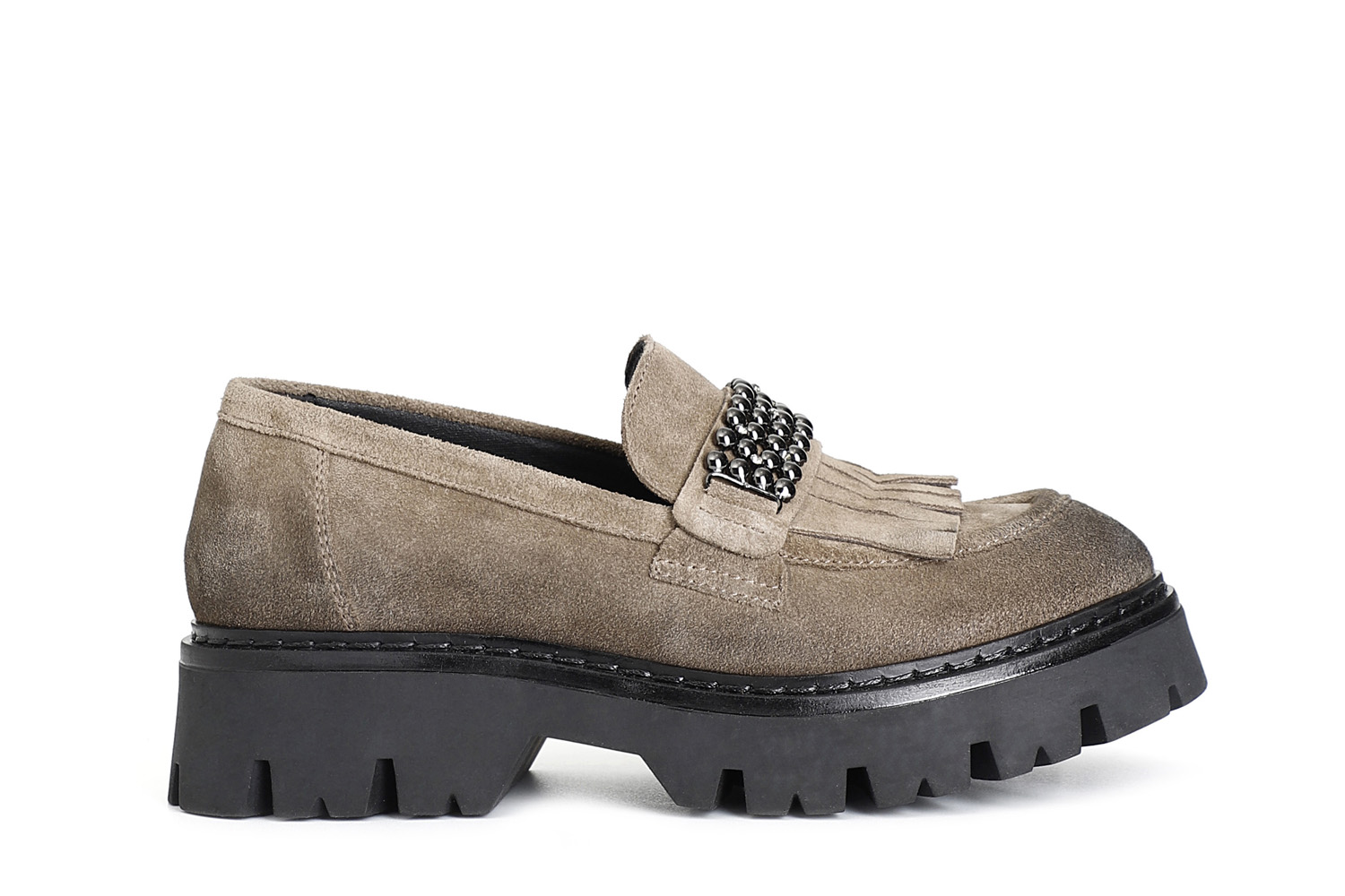 mocassin femme avec frange et accessoire en daim nut 37