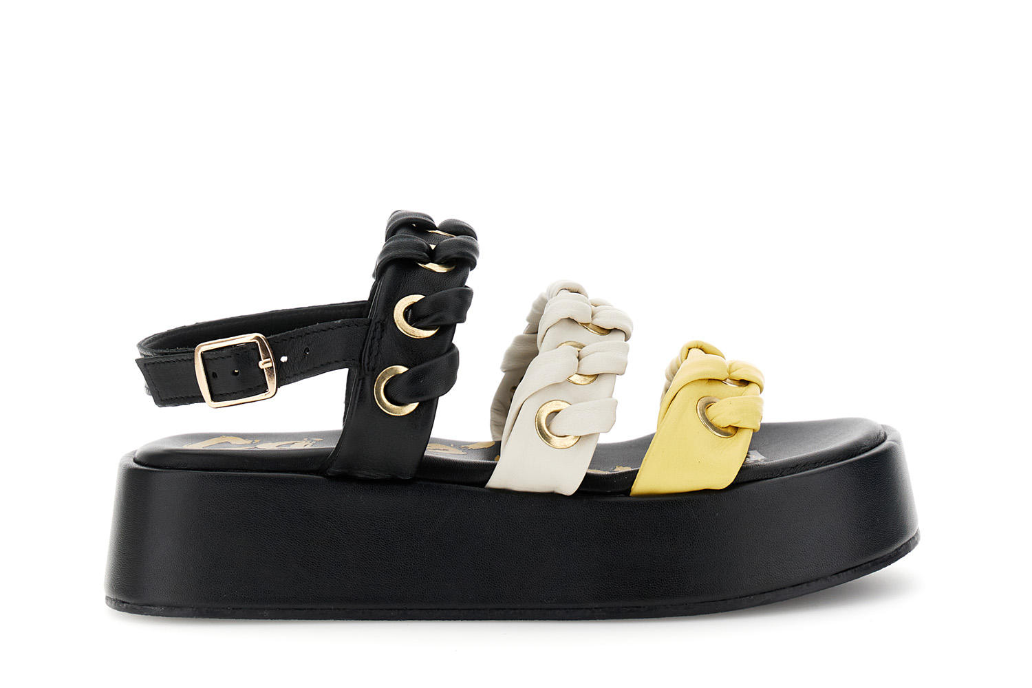 sandales à 3 brides en cuir nappa avec œillets et surpiqûres multi yellow 40 sandales à 3 brides en cuir nappa avec œillets et surpiqûres multi yellow 40