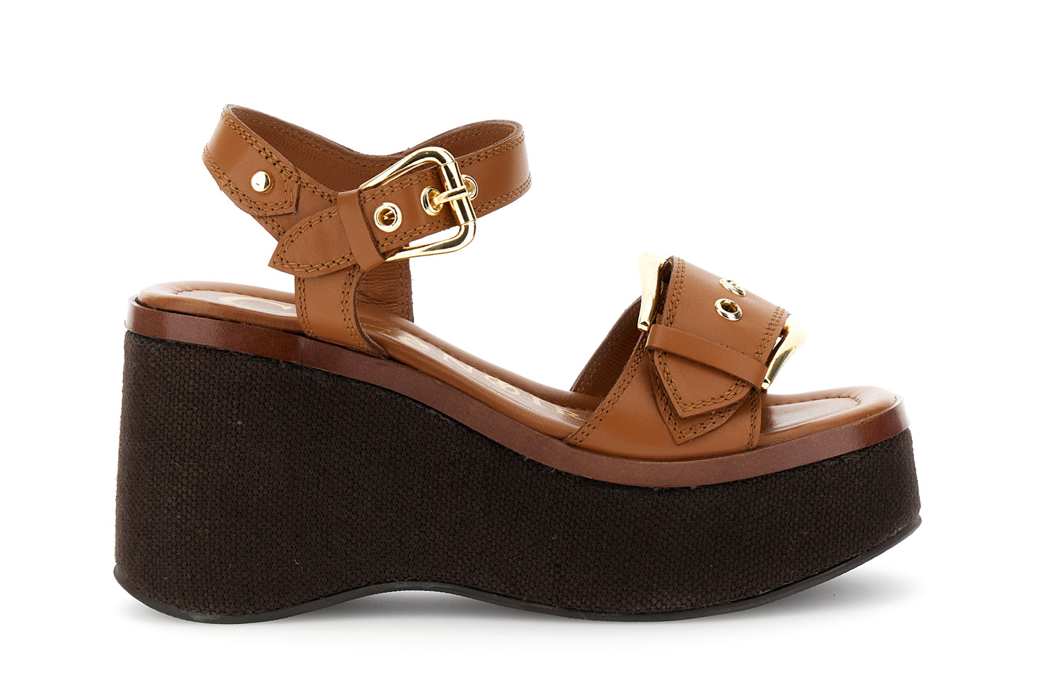 sandales compensées en cuir à double boucle tan 41 sandales compensées en cuir à double boucle tan 41