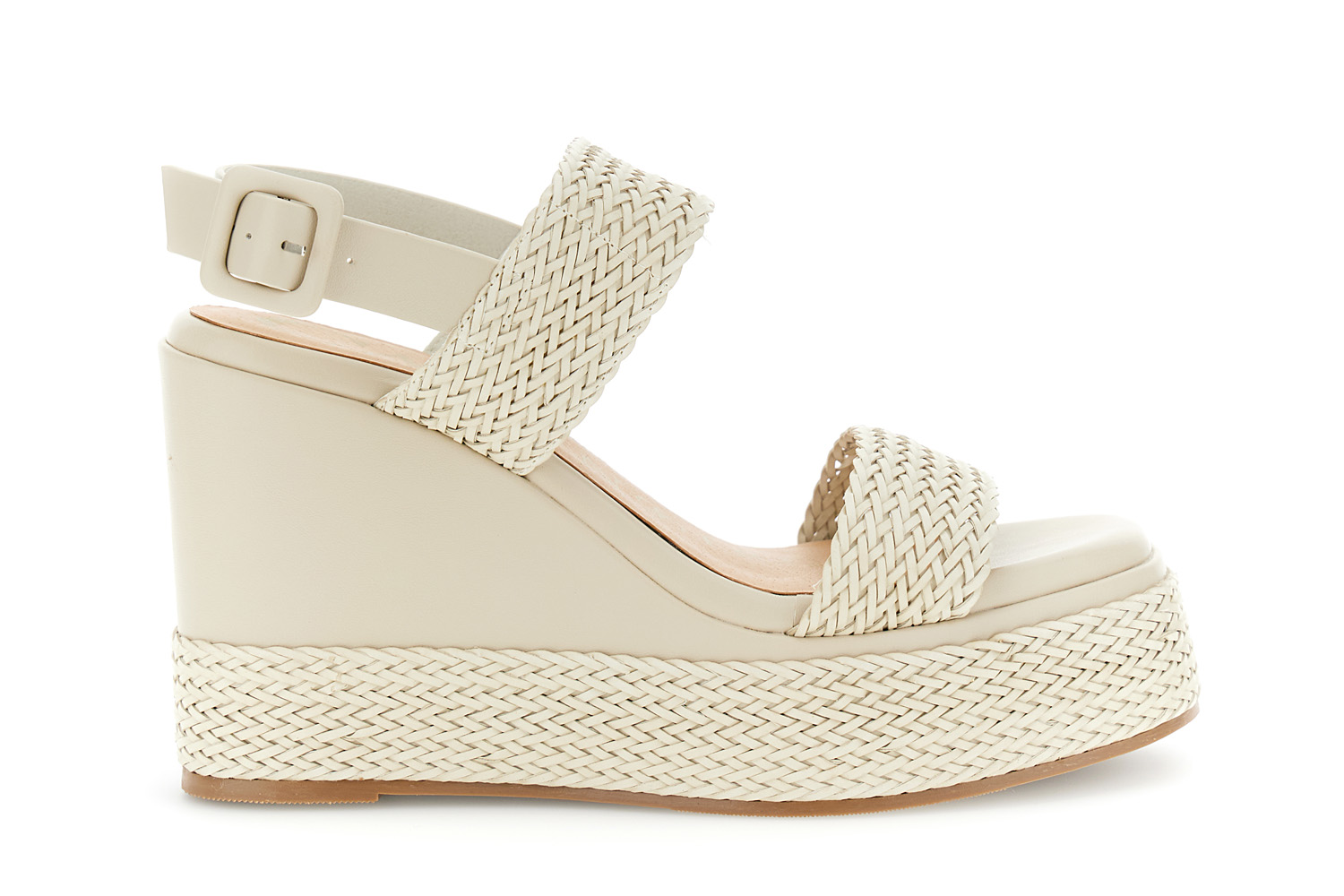 sandales à deux brides compensées en similicuir tressé effet cuir. beige 40