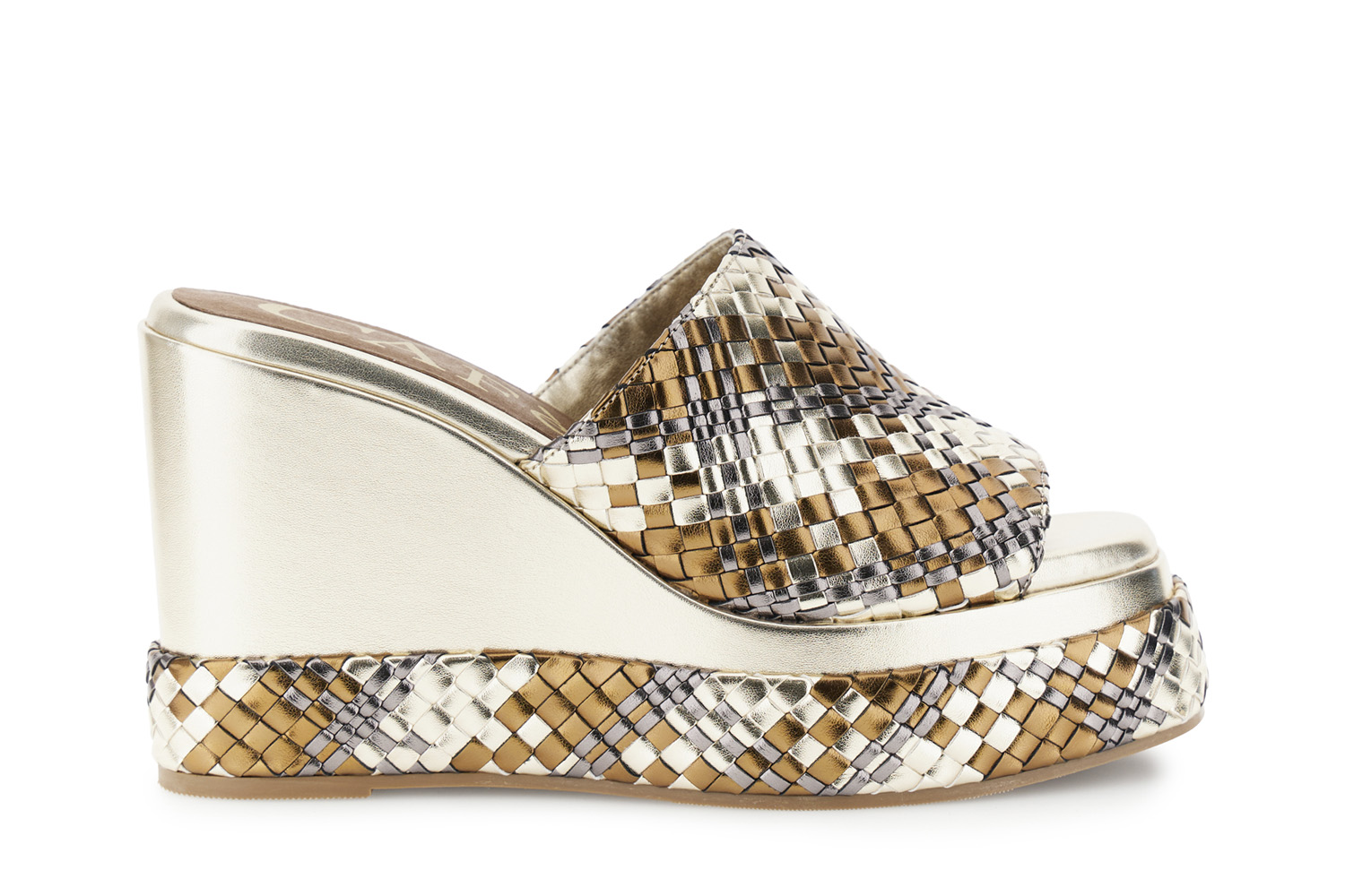 sandales-chaussons en maille synthétique et semelle compensée à effet laminé. multi bronze 40