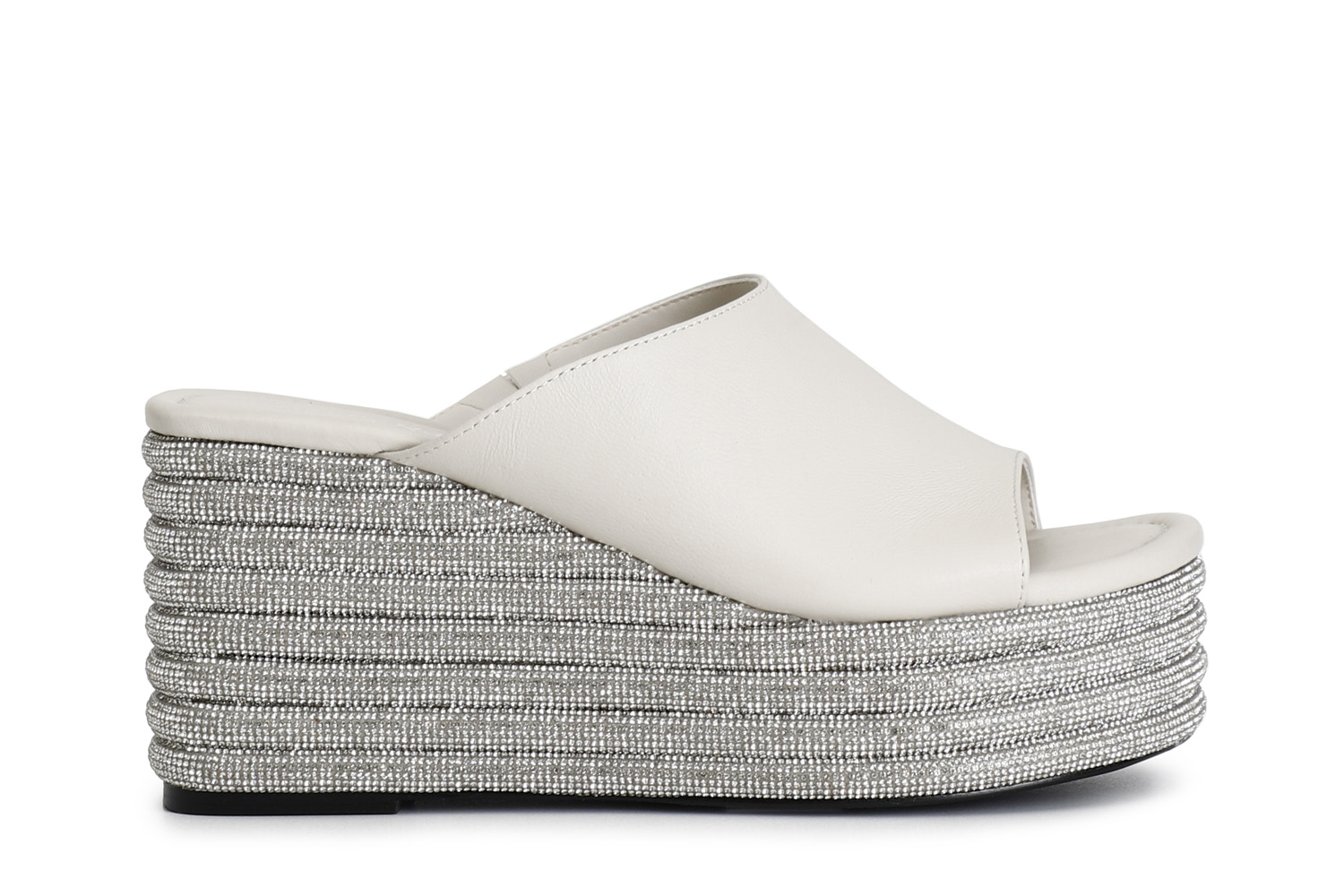mules en nappa avec semelle compensée en strass cream 37