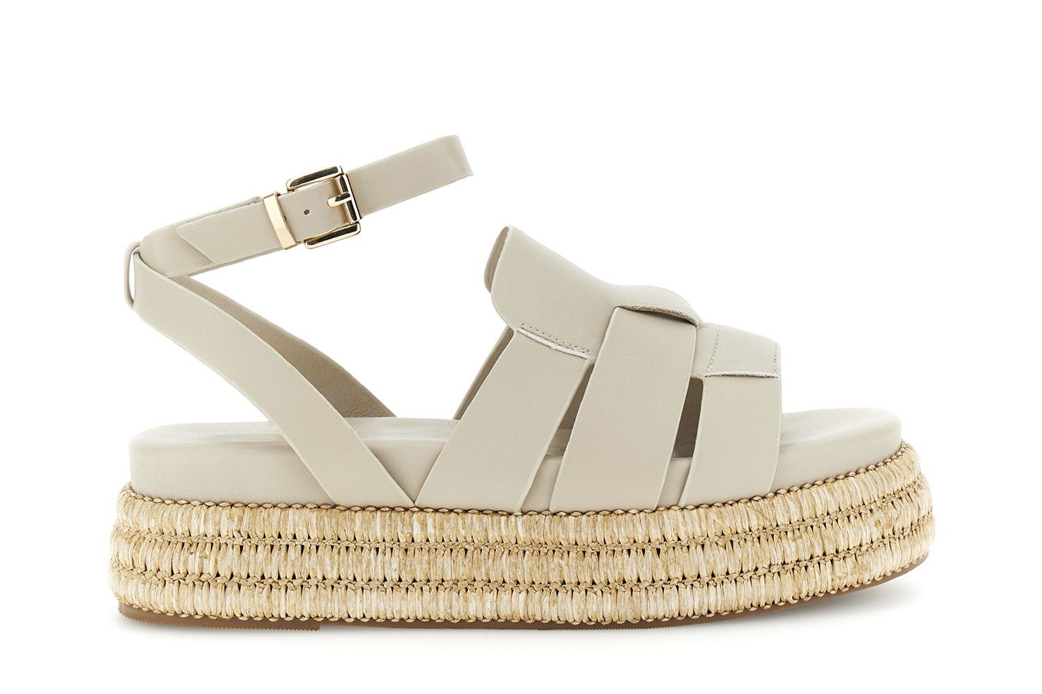 sandale compensée effet cuir synthétique avec bride en raphia beige 39