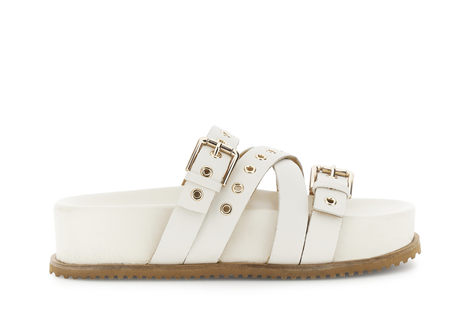 pantoufles en cuir à brides multiples et cloutées off white 37