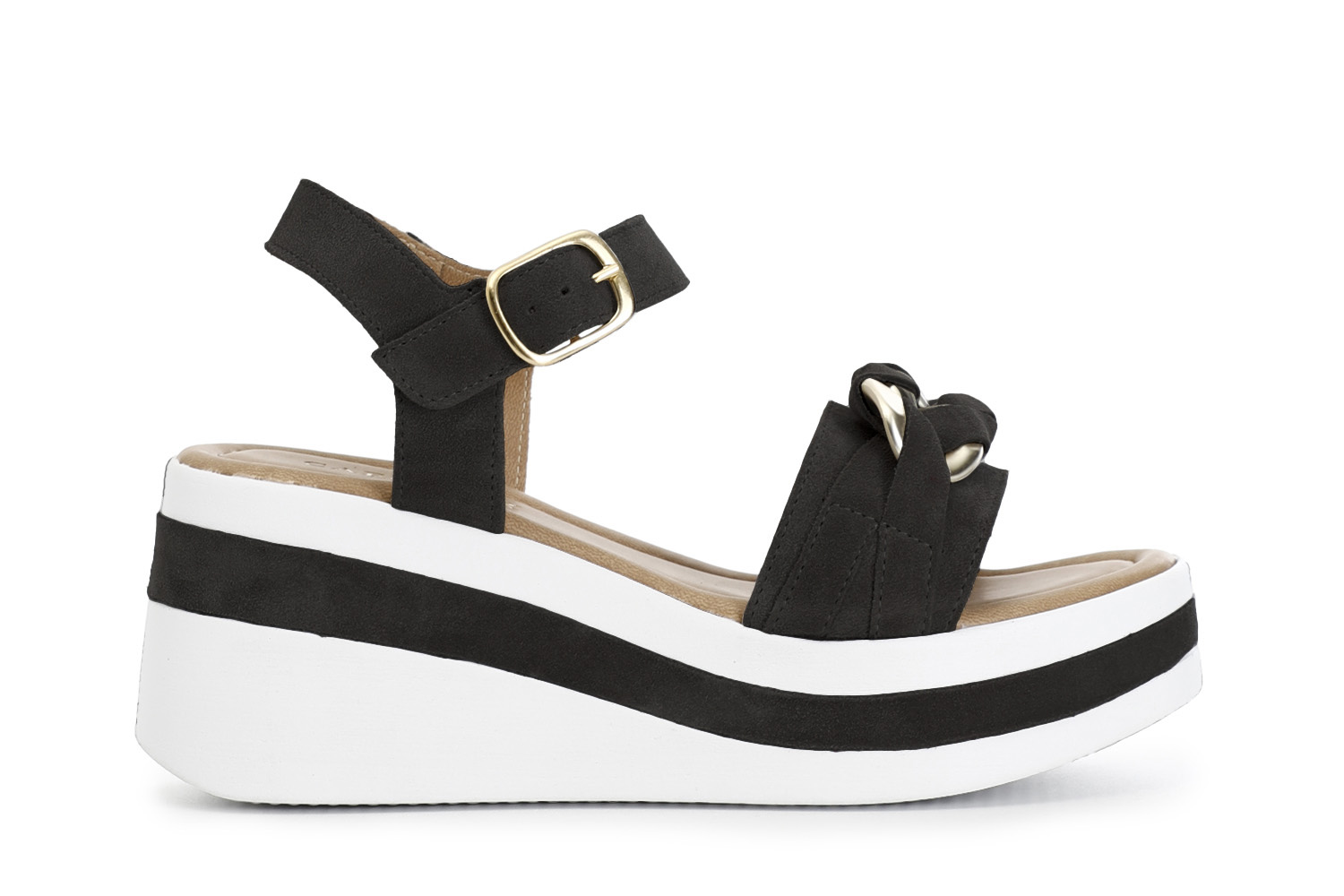sandales semelle compensée en daim avec accessoires chaîne black 36