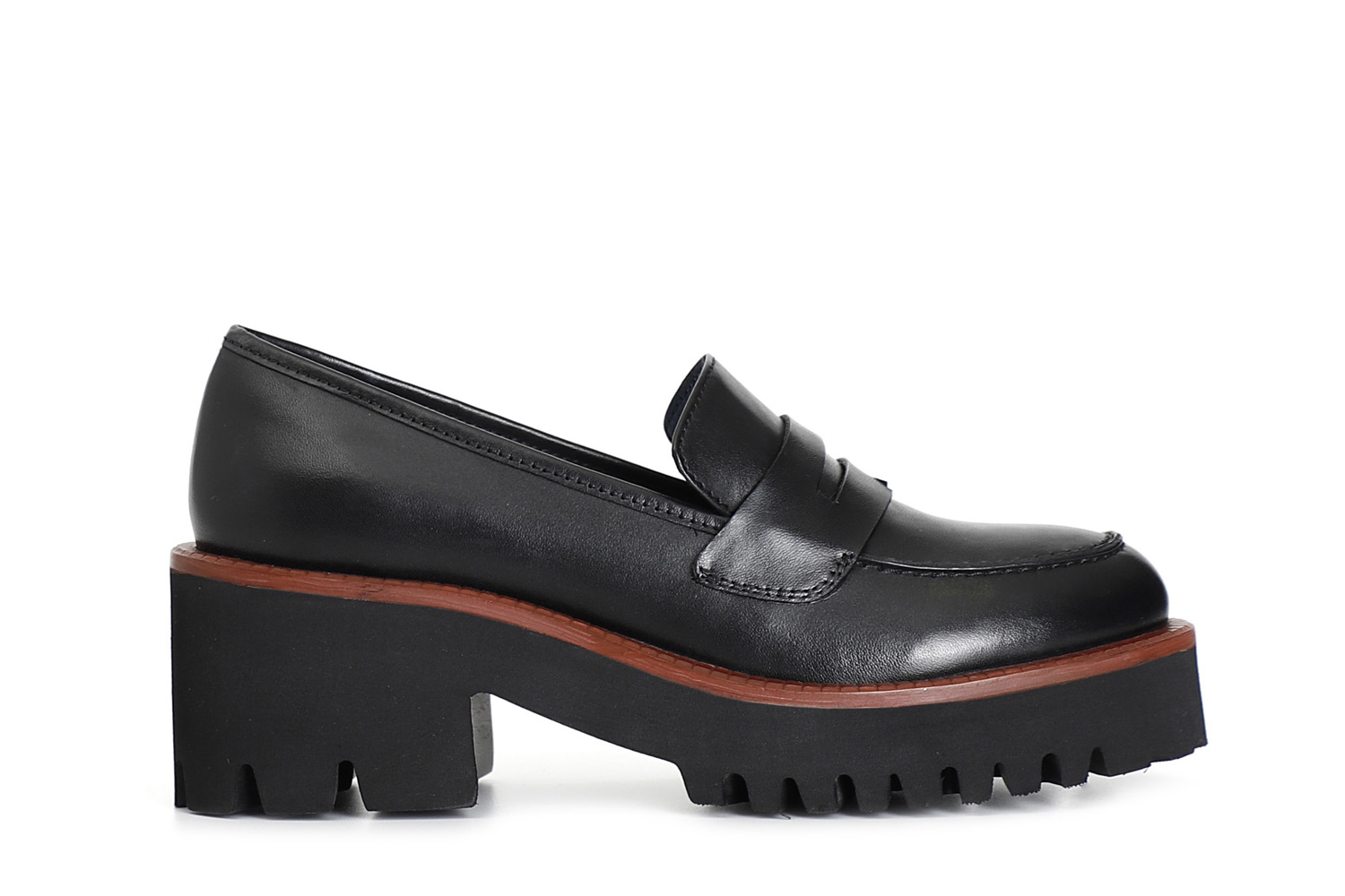 mocassin femme en cuir avec semelle noire et trépointe colorée black/red 40