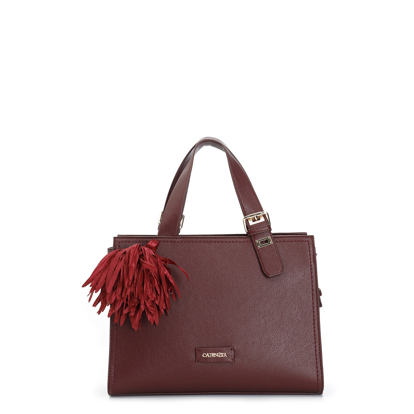 cabas avec grande breloque et fleur en tissu bordeaux taglia unica