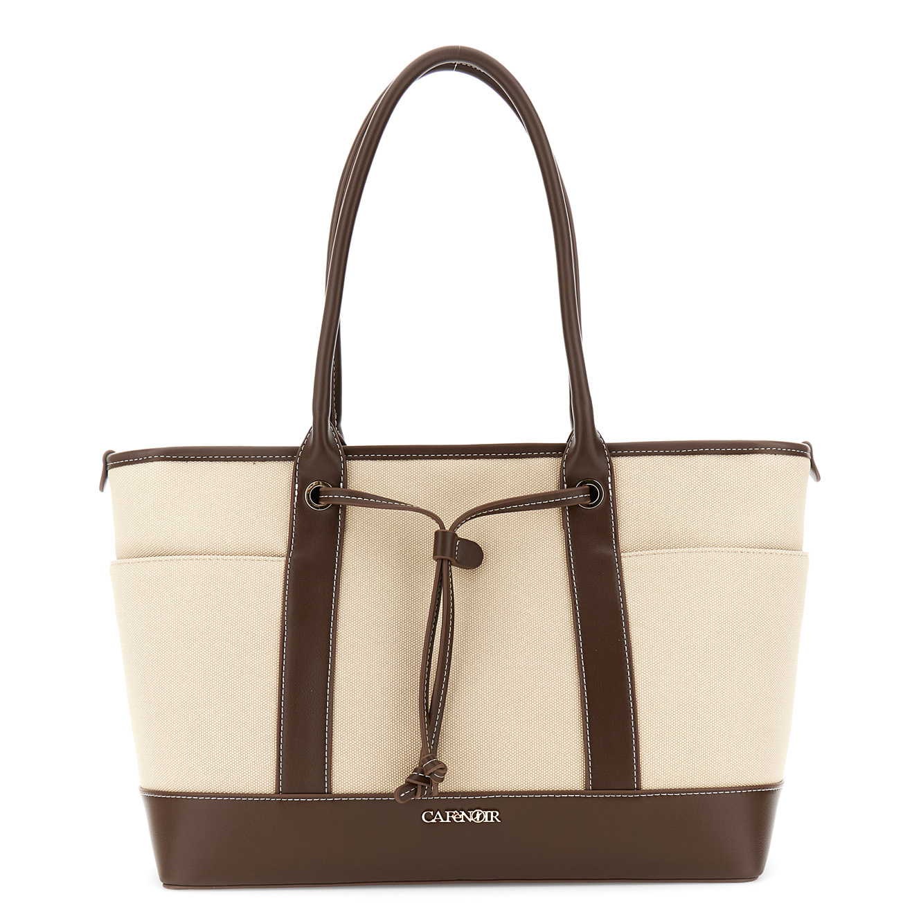 sac cabas effet toile avec finitions contrastantes effet cuir dark brown/beige taglia unica