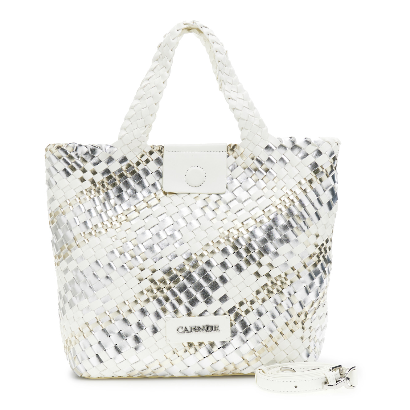 sac cabas réversible en tissu tissé multicolore métallisé silver/white taglia unica