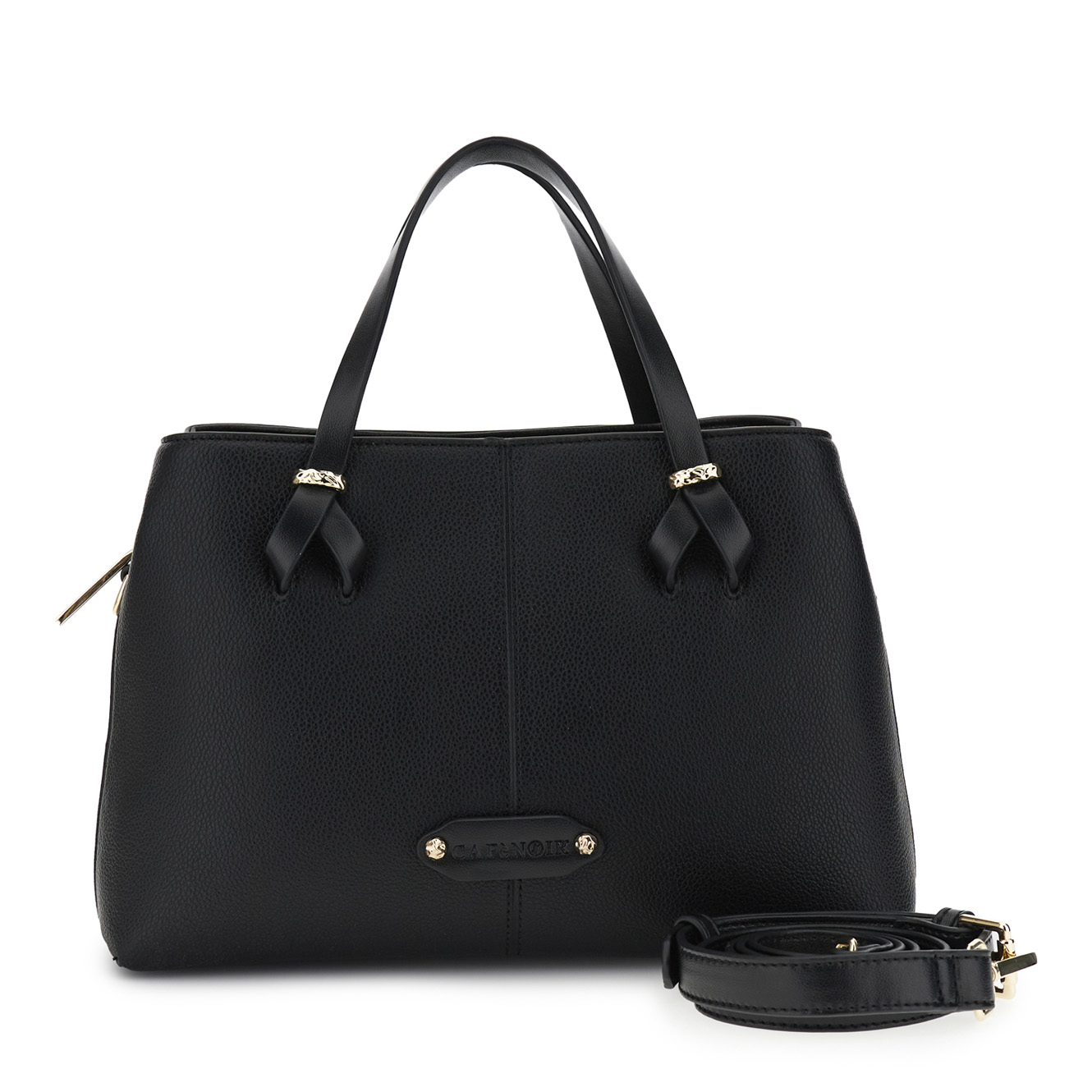 petit sac cabas en cuir martelé avec détails contrastés lisses black taglia unica