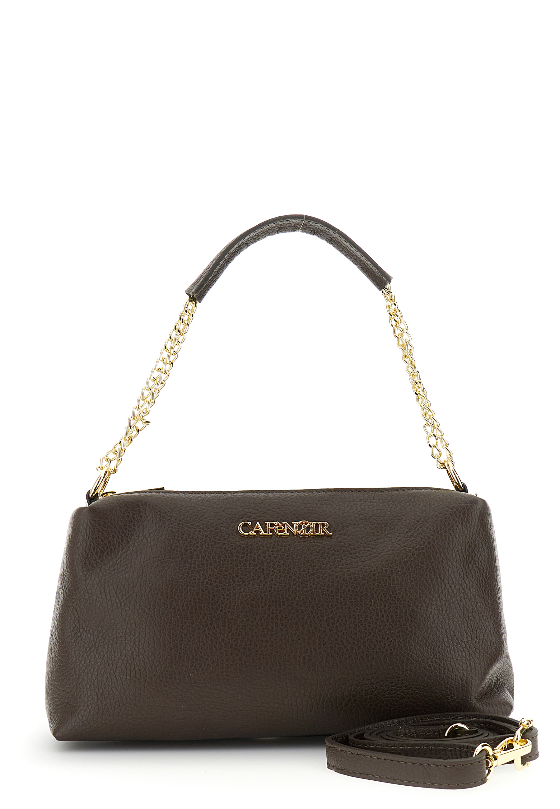 pochette en cuir martelé avec anse chaîne et bandoulière dark brown taglia unica pochette en cuir martelé avec anse chaîne et bandoulière dark brown taglia unica
