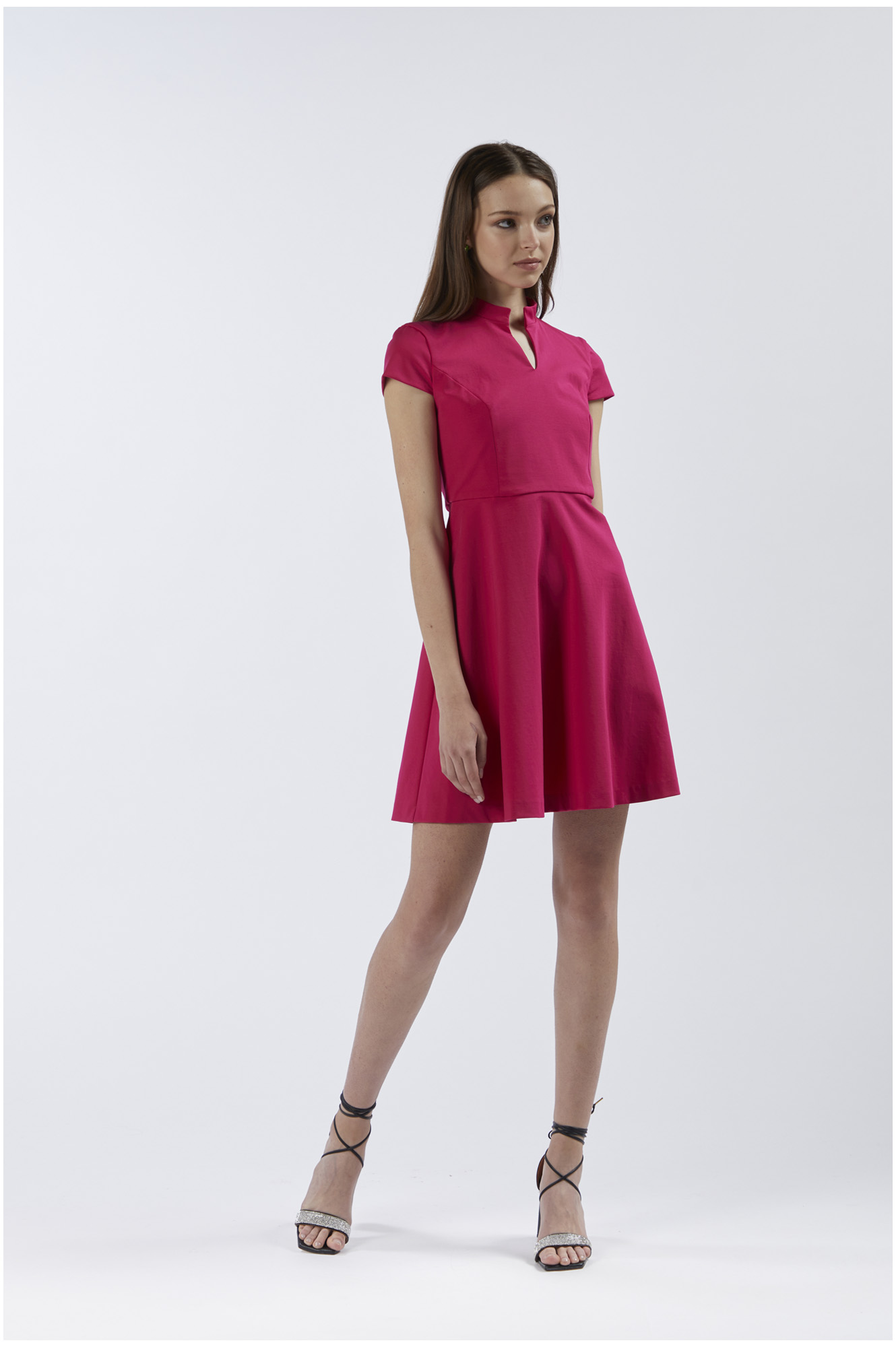 robe évasée à manches courtes hot pink s