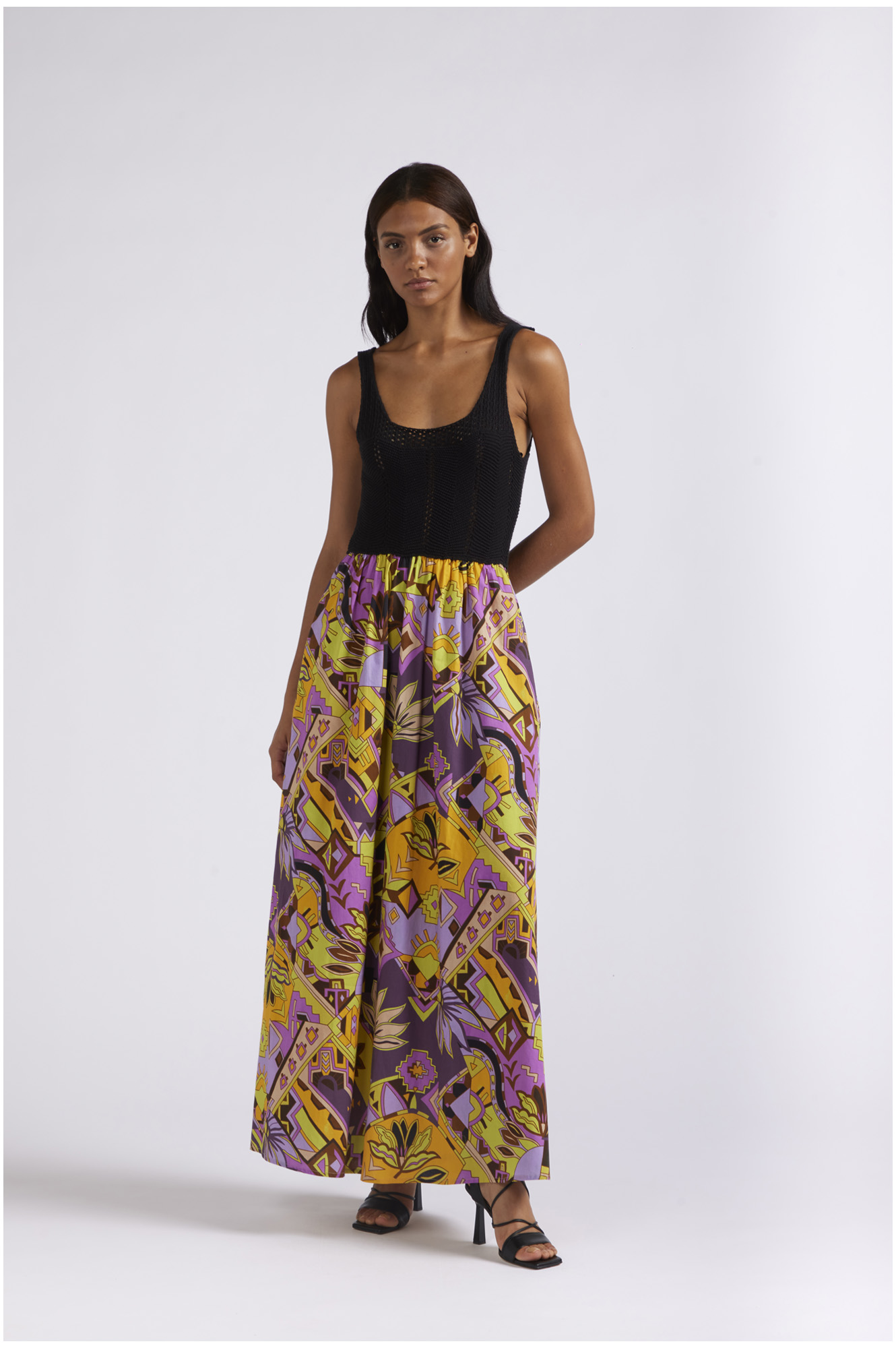robe longue avec haut crocheté et jupe imprimée multicolor ethnic xl