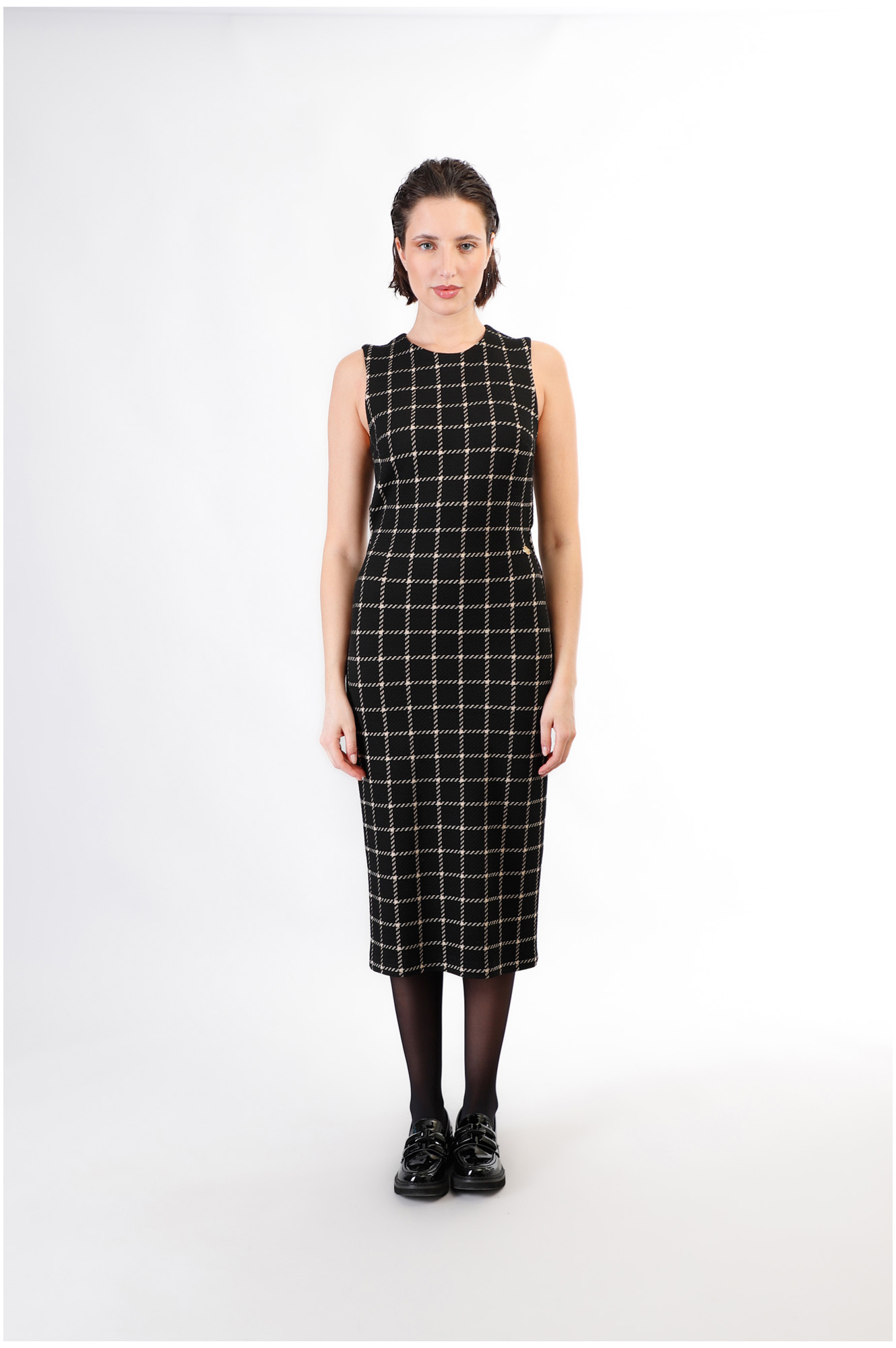 robe fourreau en tissu jacquard multiblack plaid s