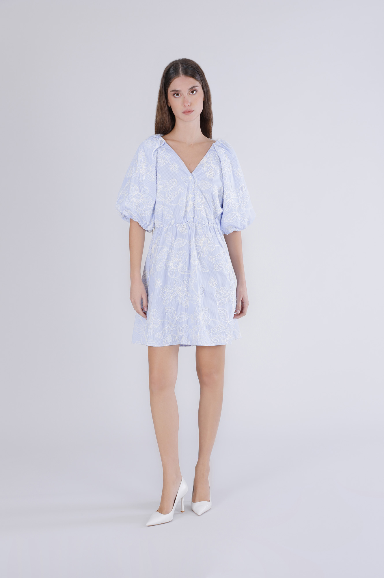robe en popeline rayée et brodée light blue striped xl