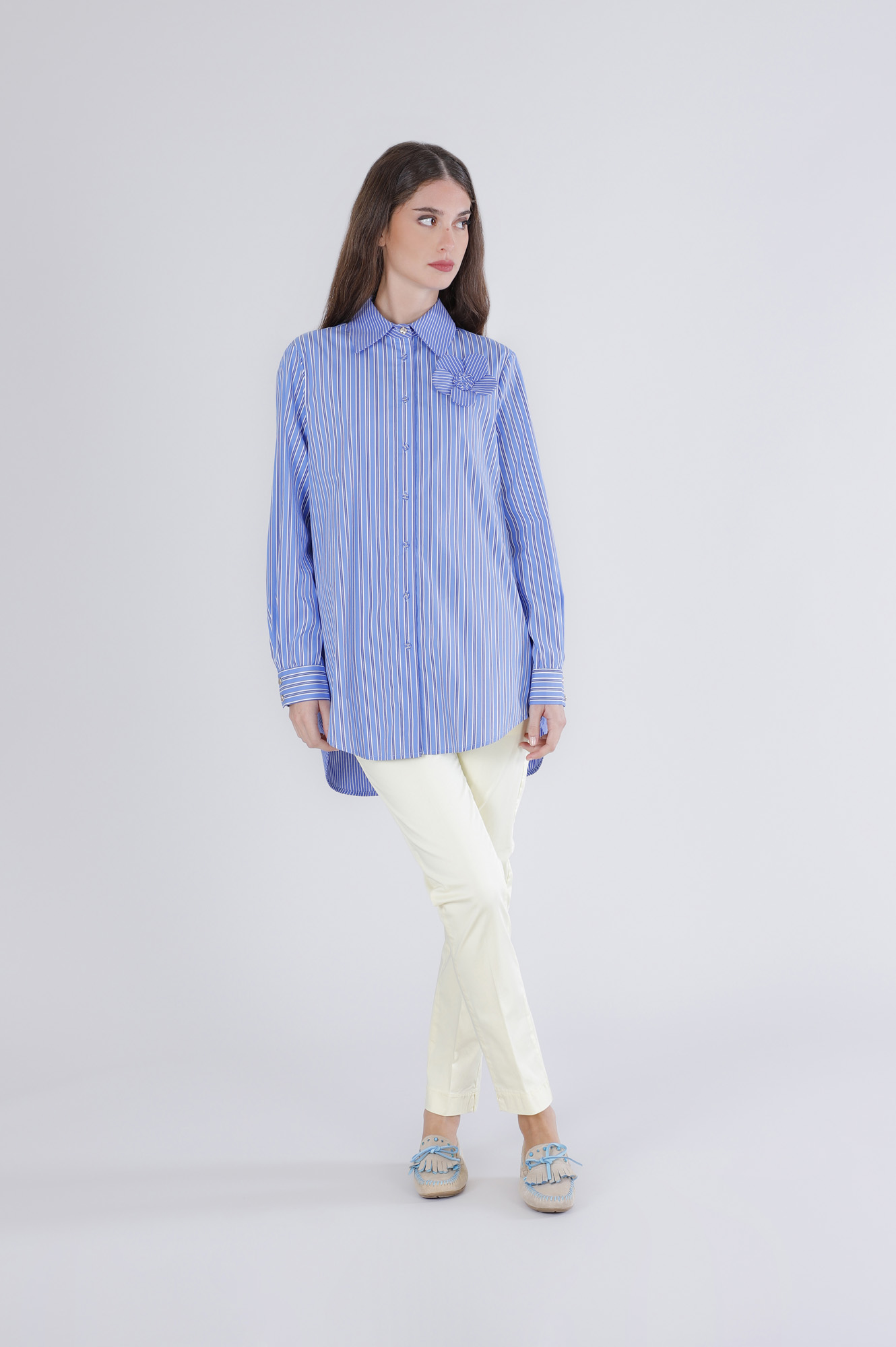 chemise rayée à application florale light blue striped s