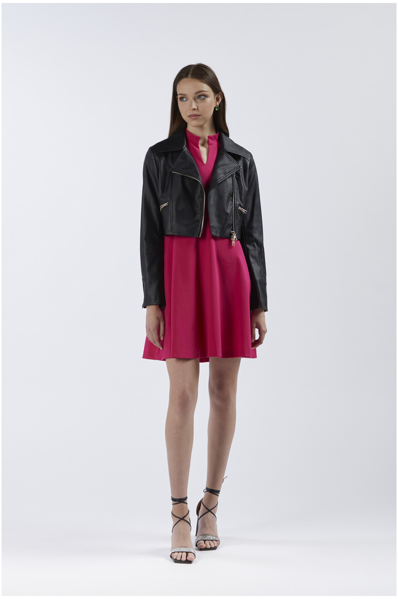 blouson court en similicuir black 44