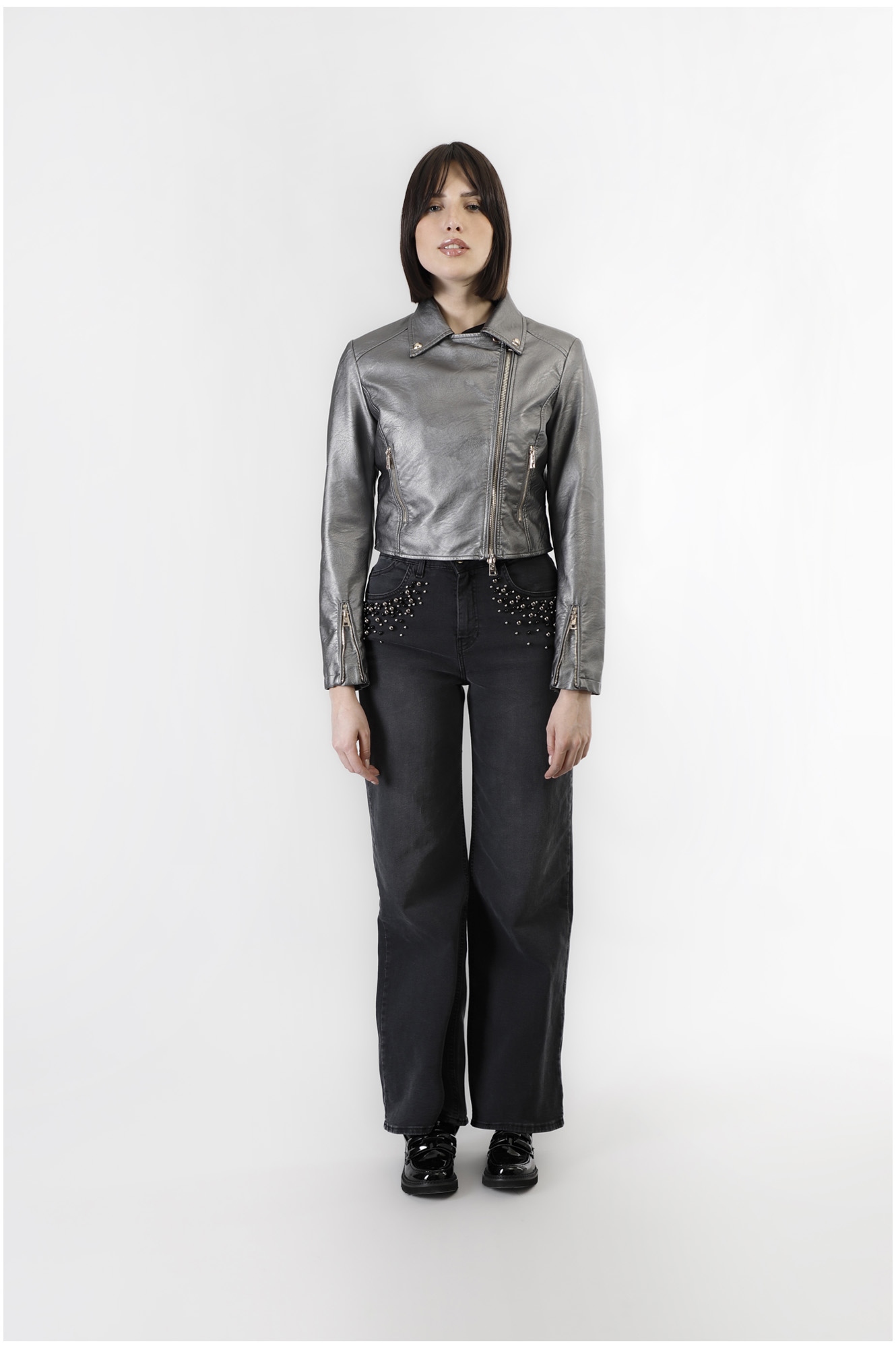 blouson biker court en simili cuir effet laminé lead 38