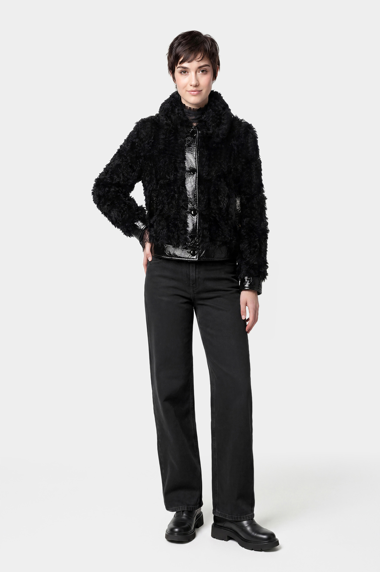 blouson effet fourrure bouclée black 38
