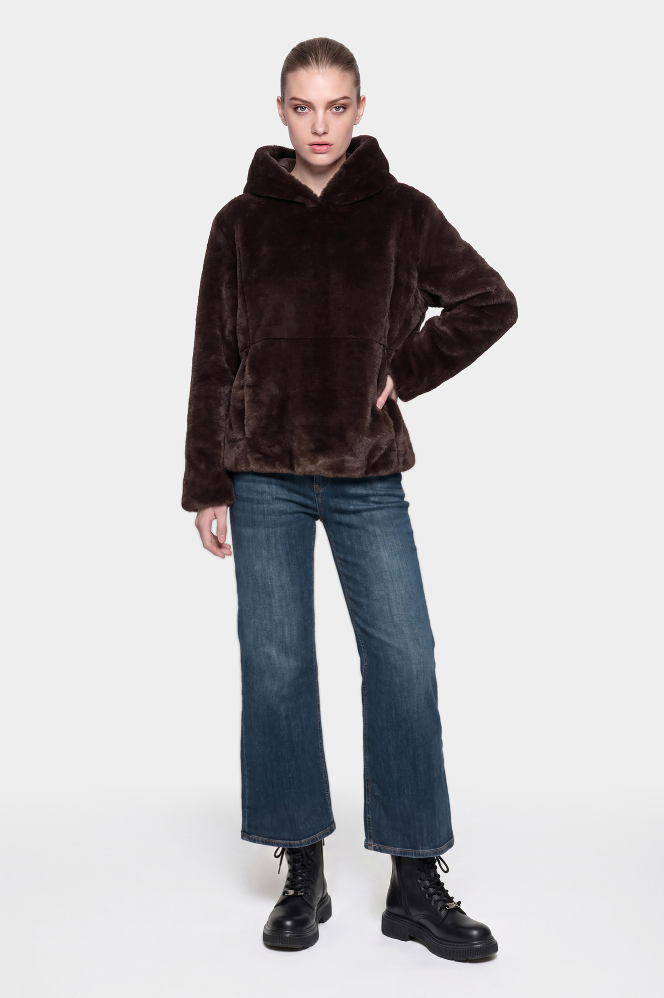sweat à capuche effet fourrure dark brown 42 sweat à capuche effet fourrure dark brown 42