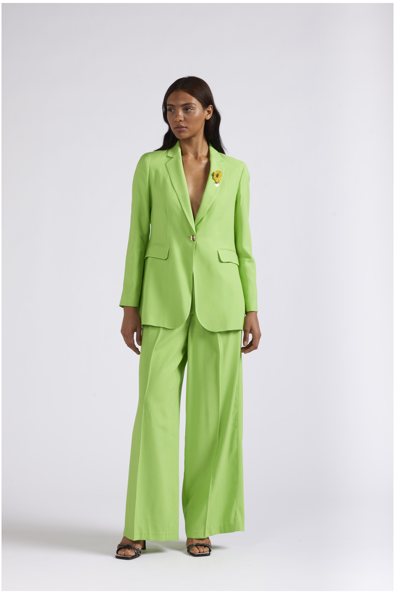 blazer en viscose mélangée à simple boutonnage green 44