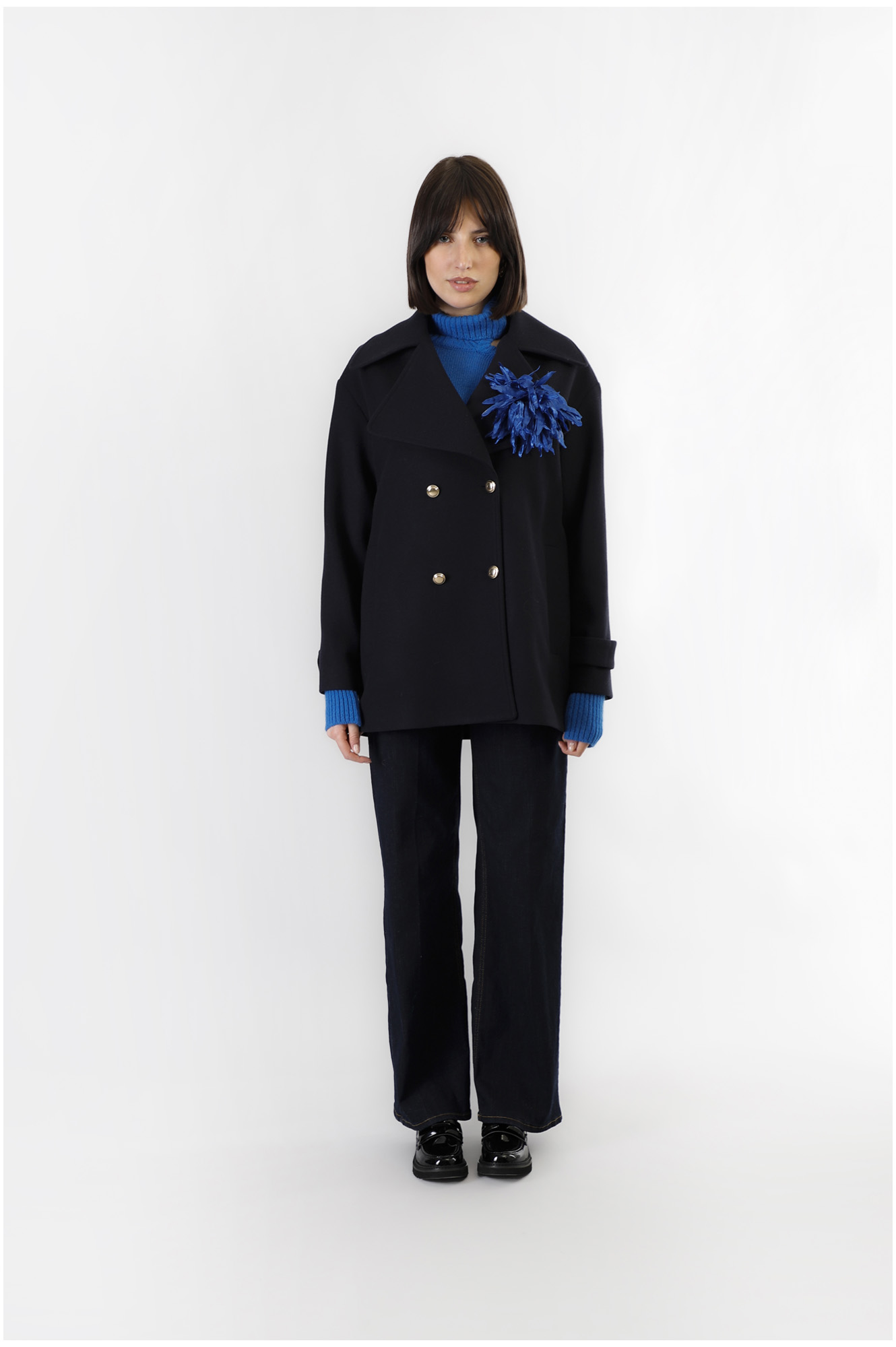 caban à double boutonnage navy 46