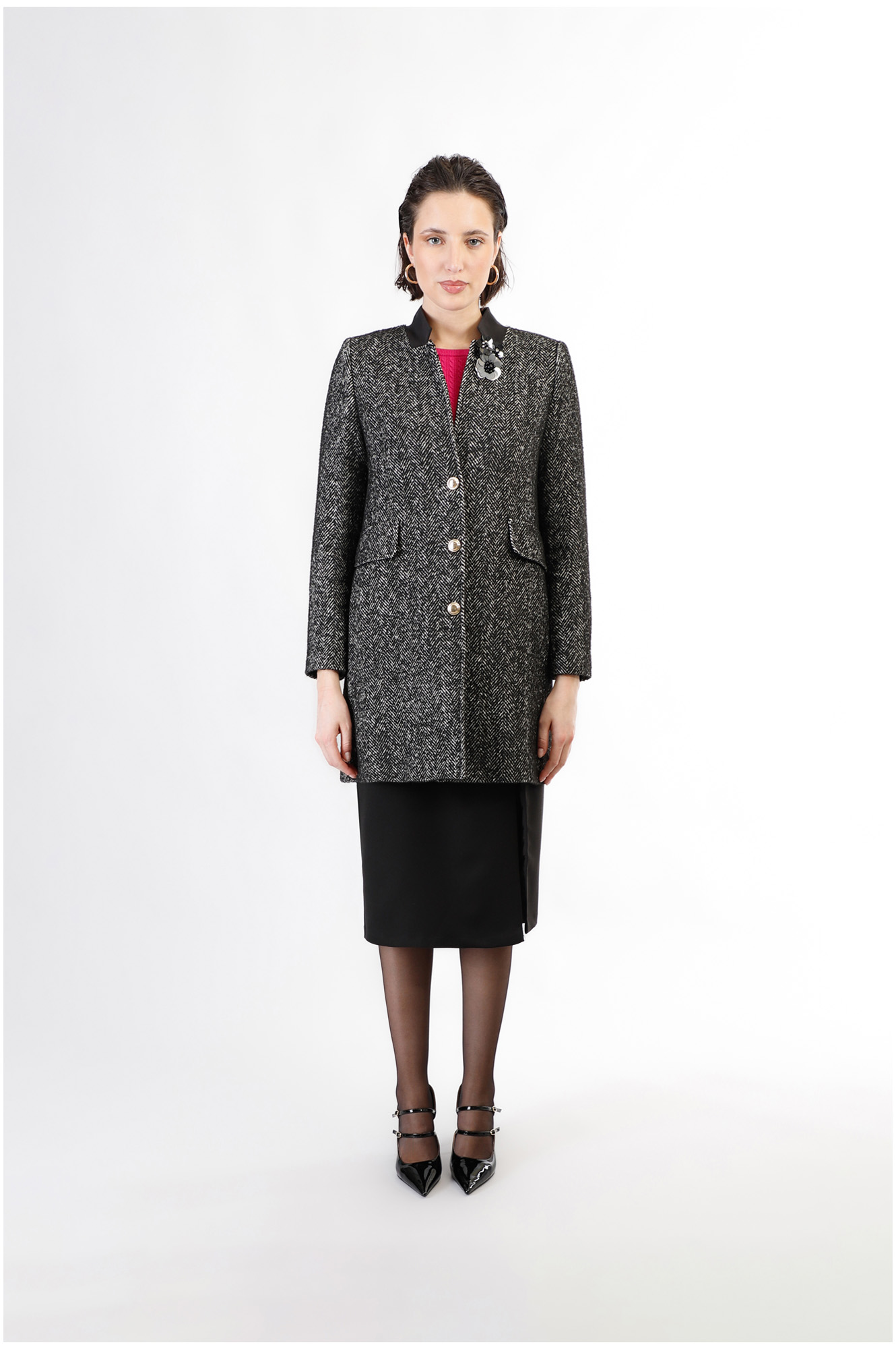 manteau droit à simple boutonnage black and white herringbone 48 manteau droit à simple boutonnage black and white herringbone 48