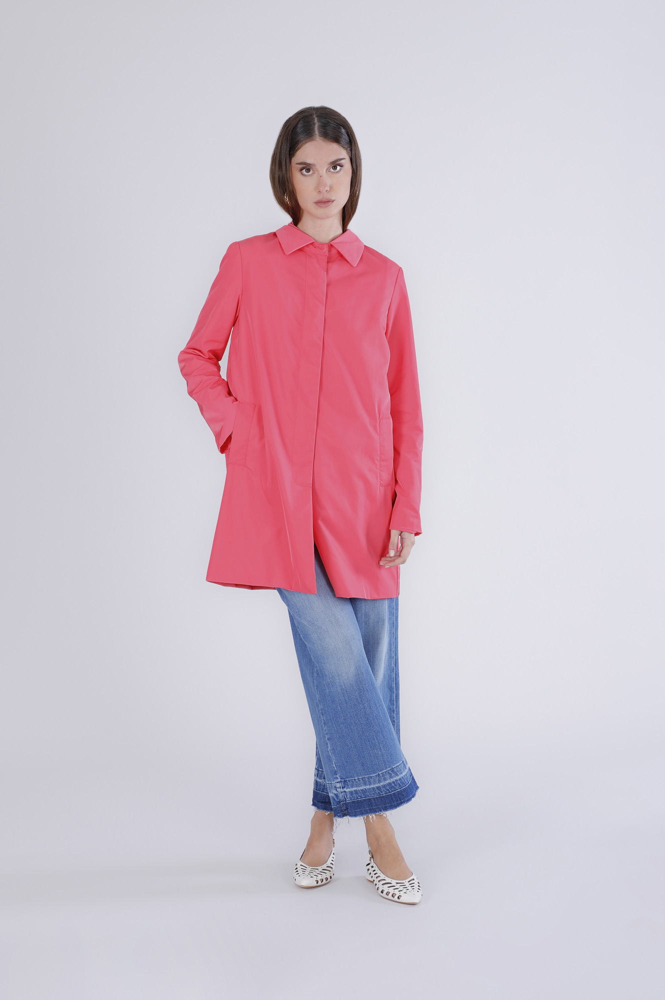 manteau long à simple boutonnage en tissu technique candy 42