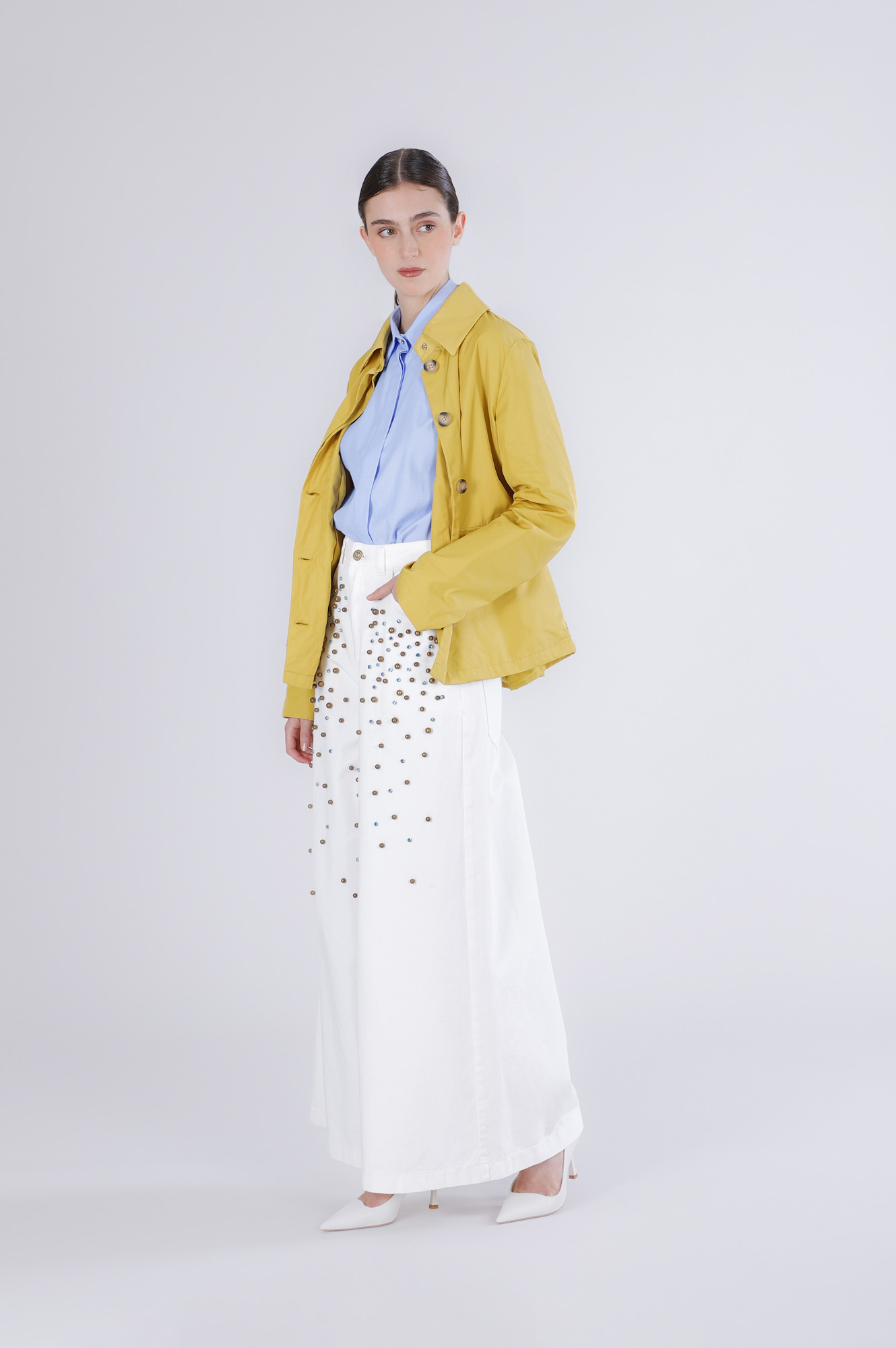 manteau court à simple boutonnage en tissu technique yellow 44