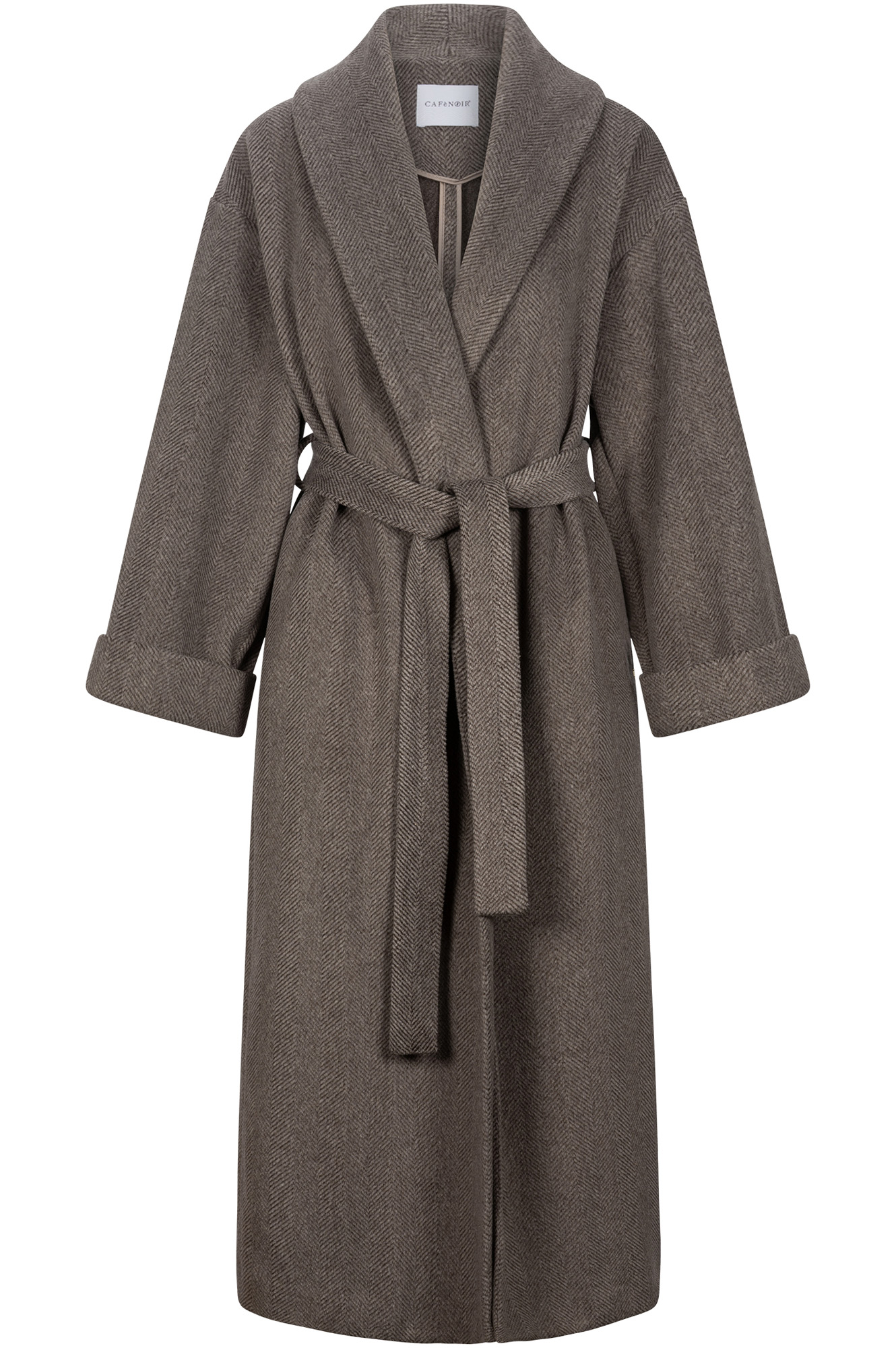 manteau long peignoir en tissu chevron taupe herringbone 42