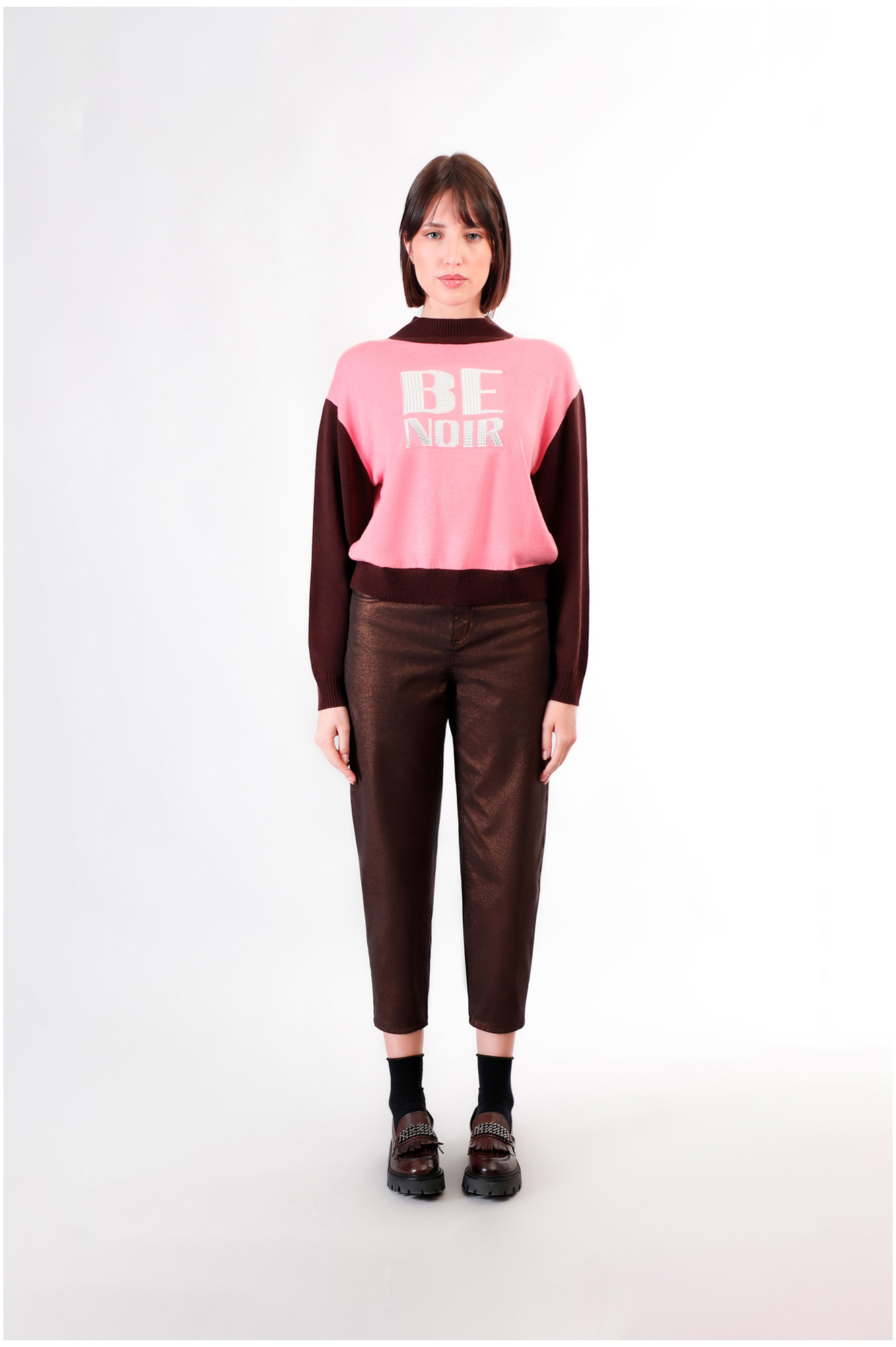 pull col cycliste avec logo "be noir" multirose xs pull col cycliste avec logo "be noir" multirose xs