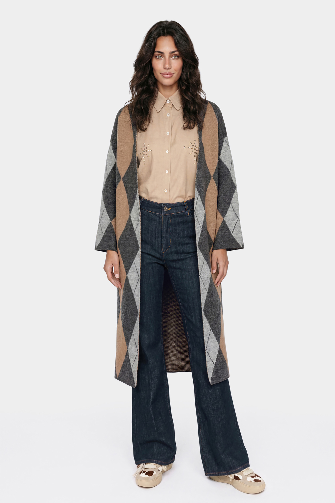 manteau à losanges en maille multigrey argyle