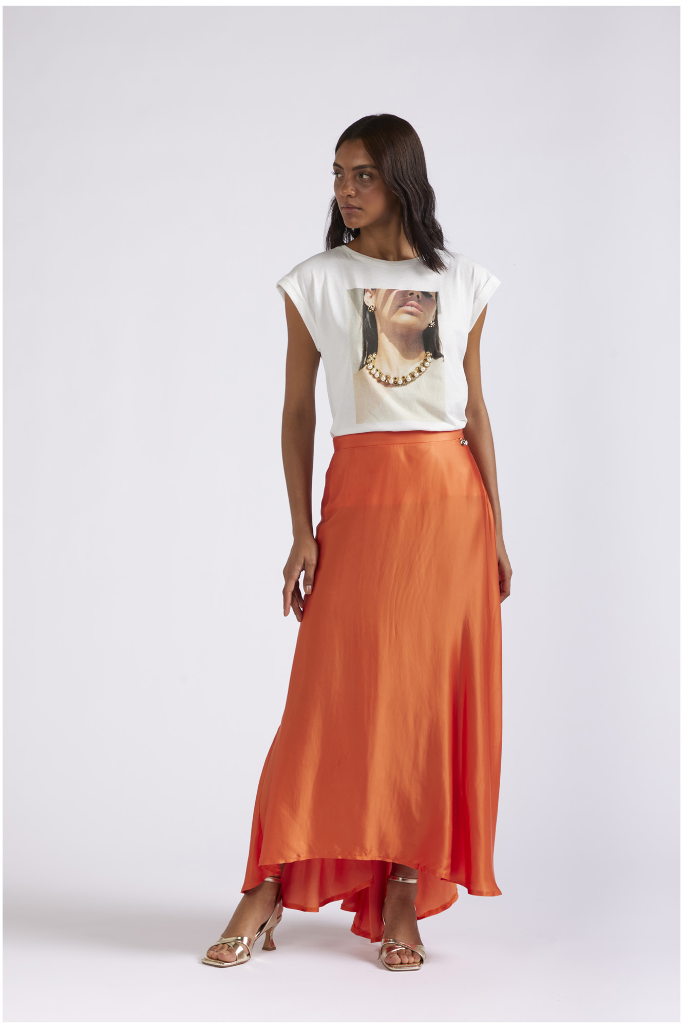 jupe longue en satin orange xs