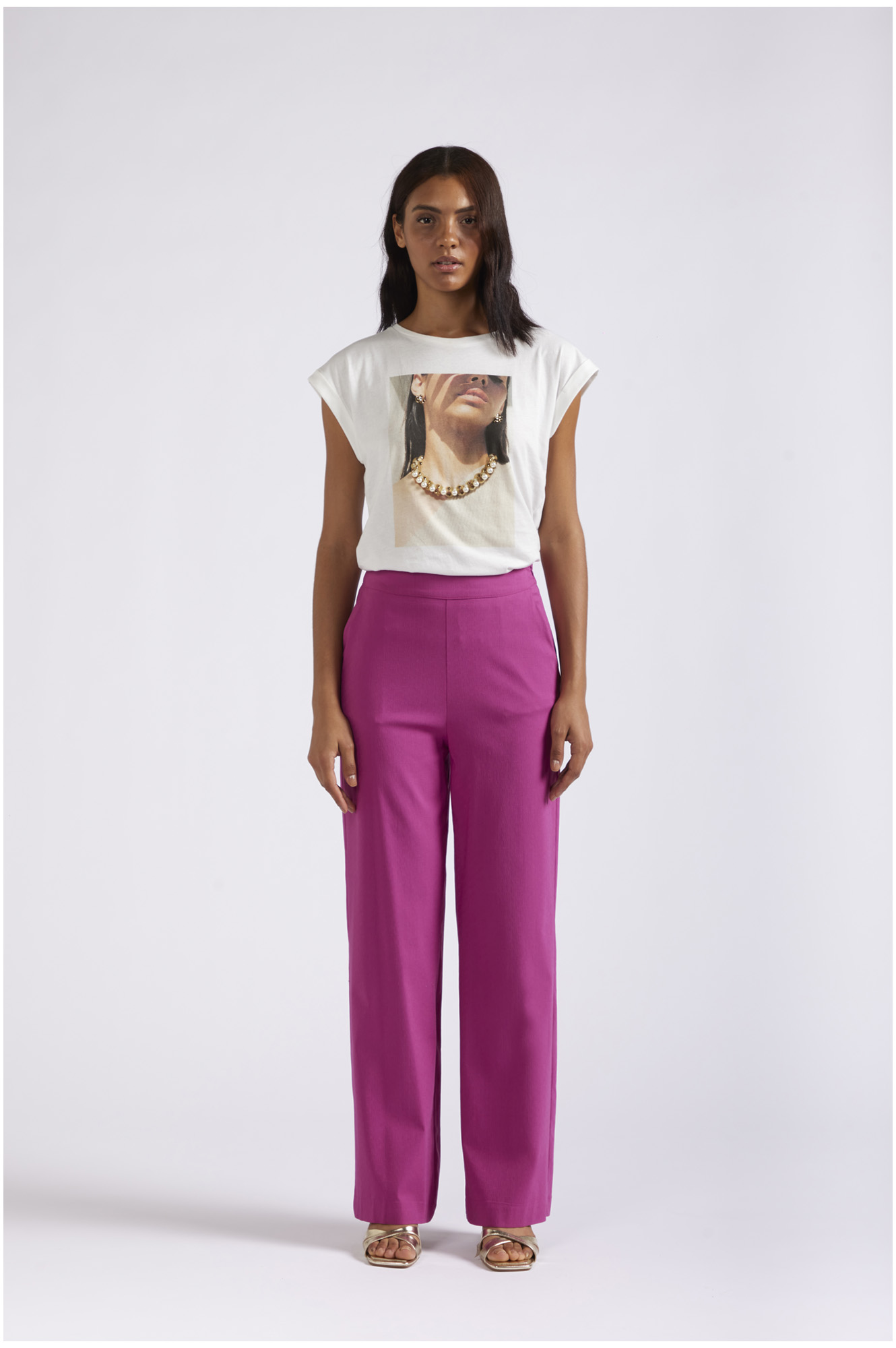 pantalon large en tissu super stretch hot pink 48
