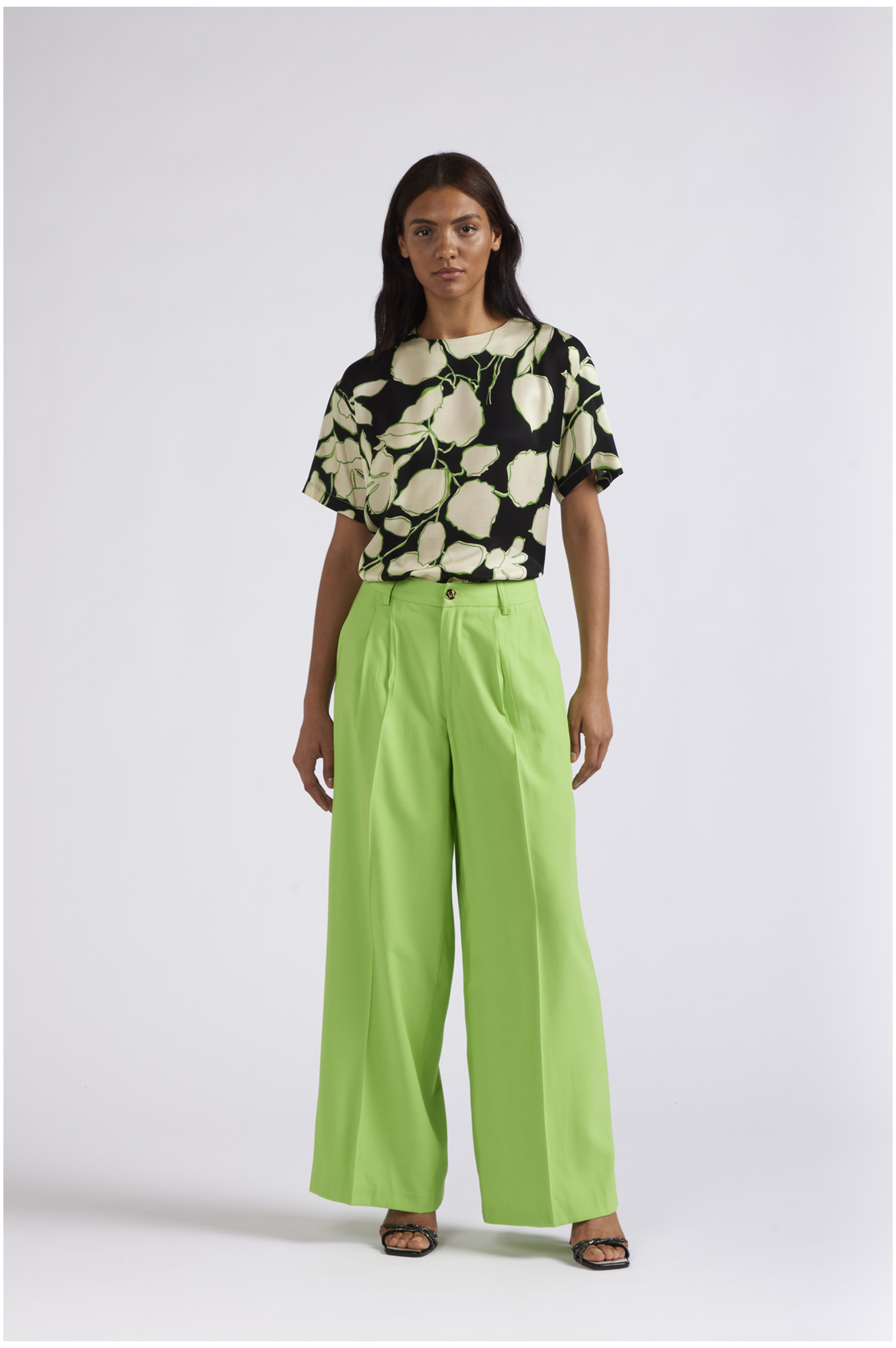pantalon large fluide en poly viscose green 44