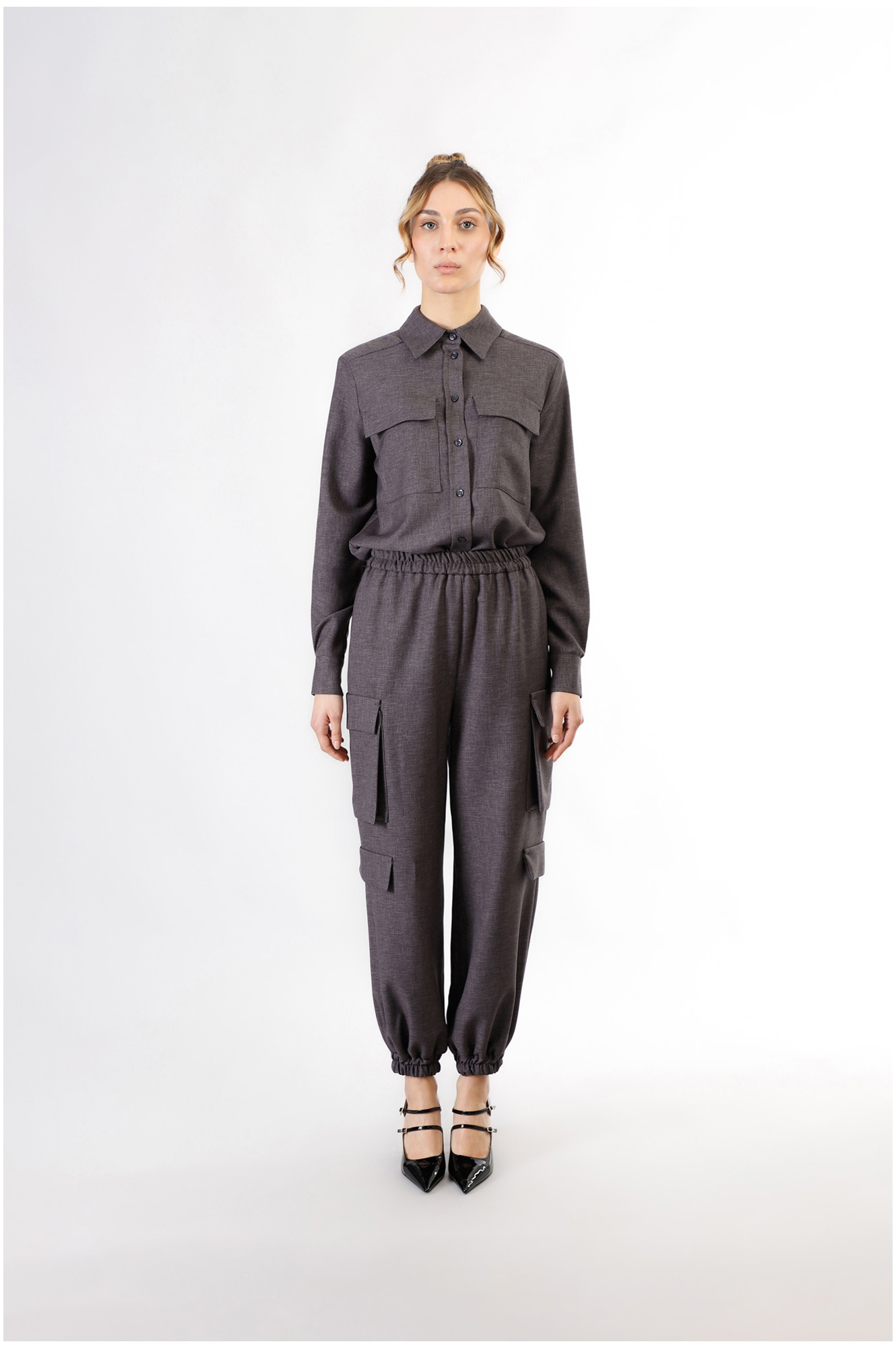 pantalon cargo avec revers et taille élastiquée anthracite xl pantalon cargo avec revers et taille élastiquée anthracite xl