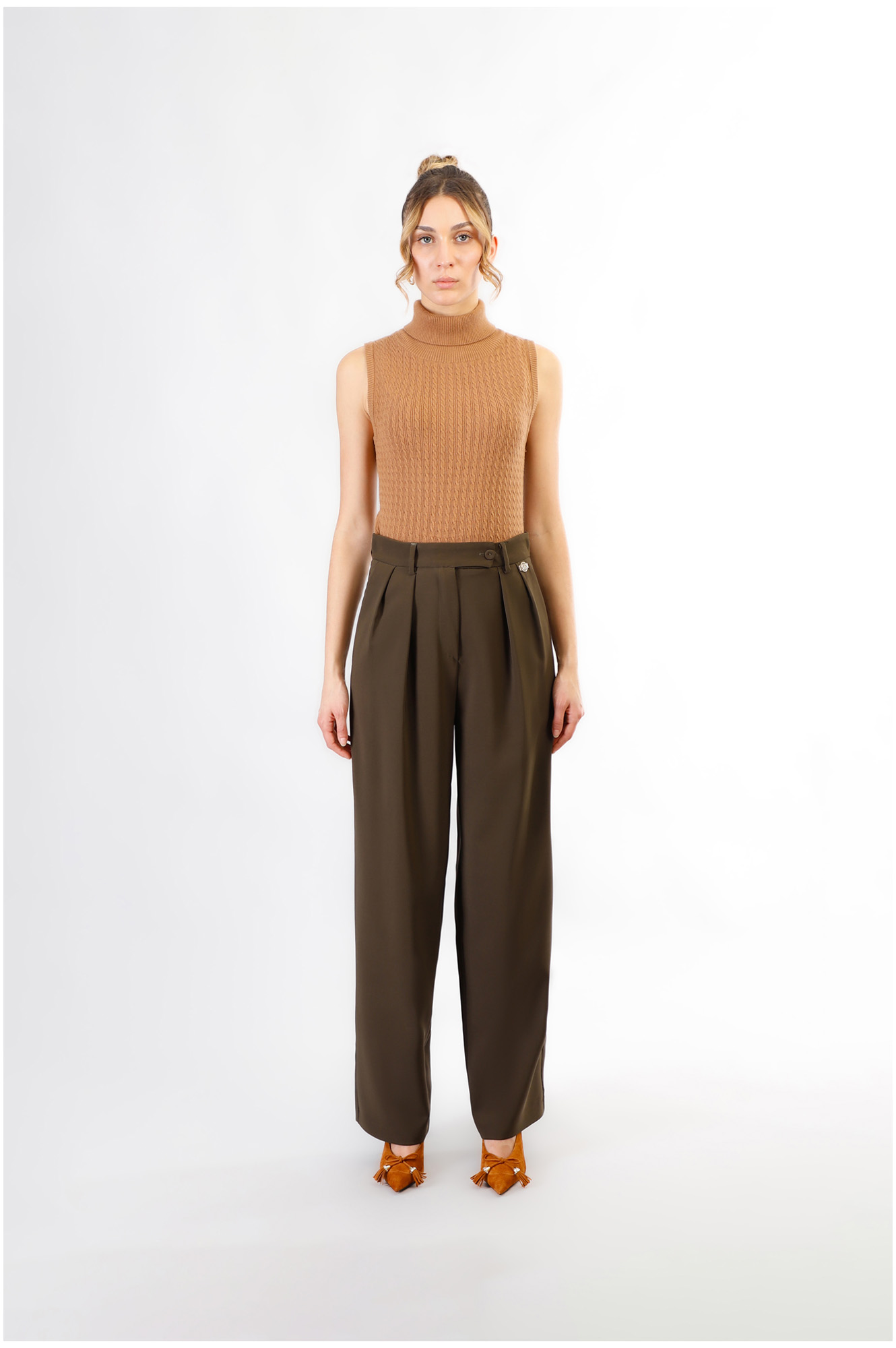 pantalon large coupe droite en tissu bi-stretch mud 44 pantalon large coupe droite en tissu bi-stretch mud 44
