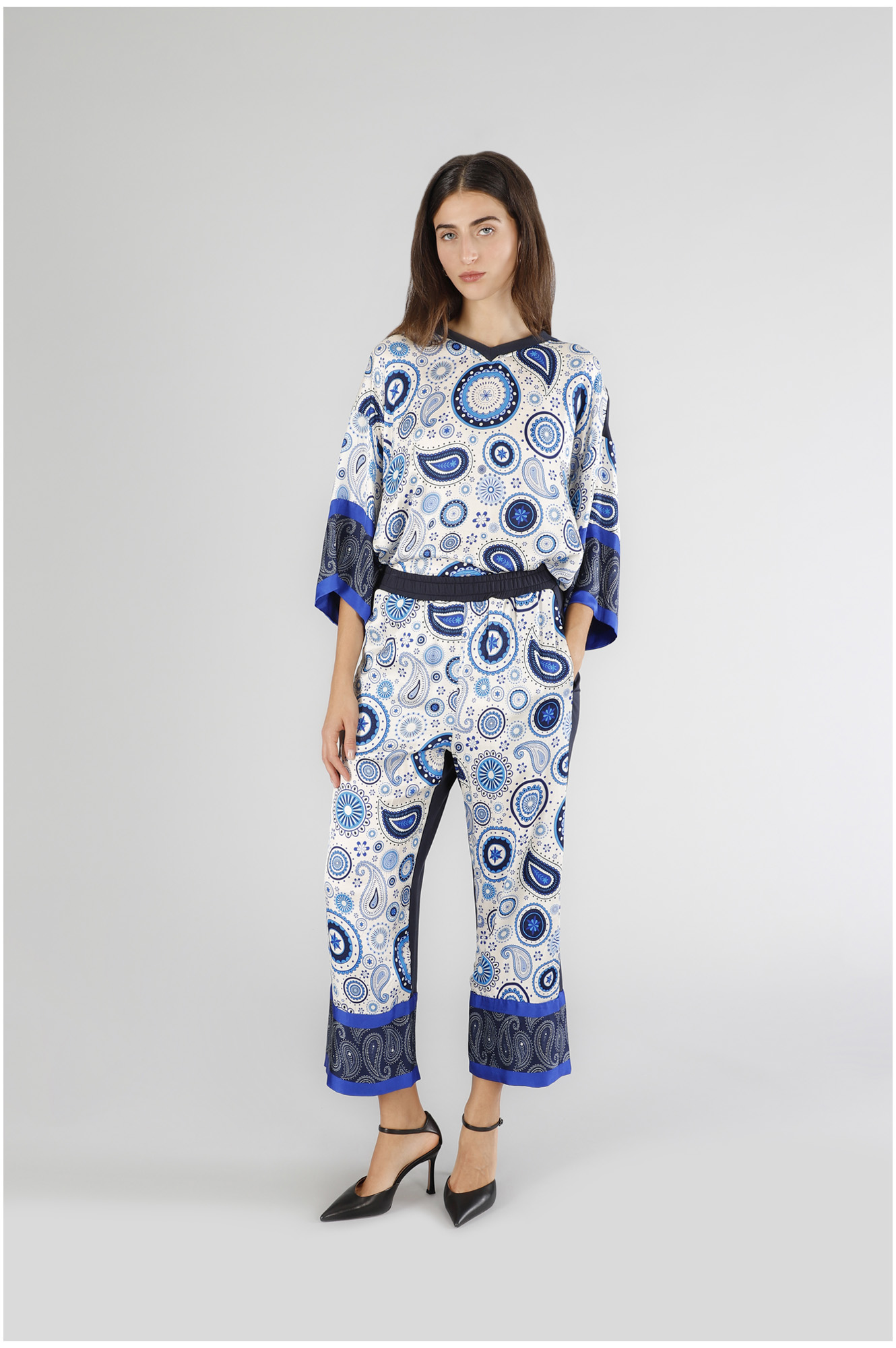 pantalon bi-matière avec devant imprimé multiblue bandana m