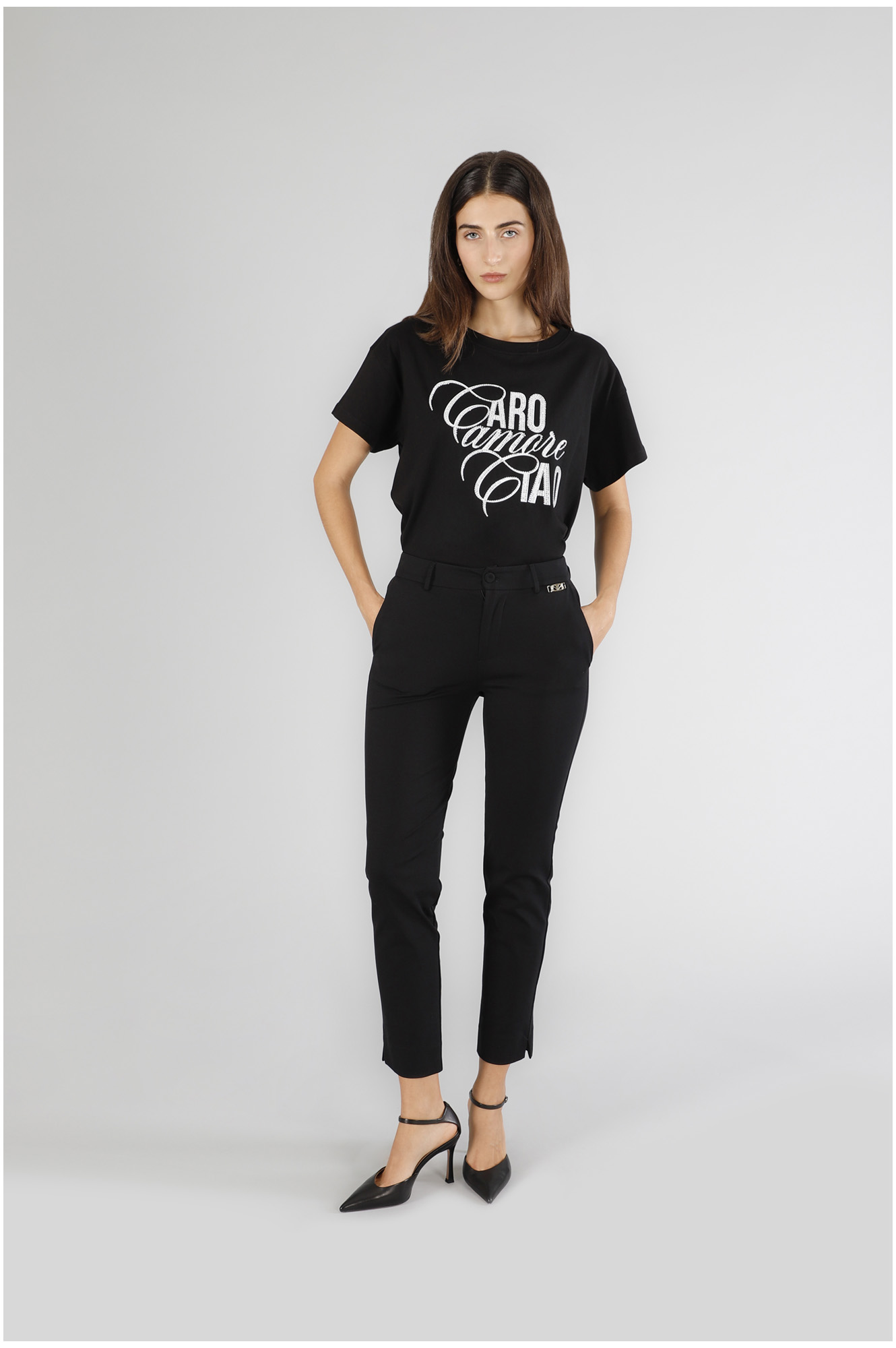 pantalon cigarette en tissu stretch black 48