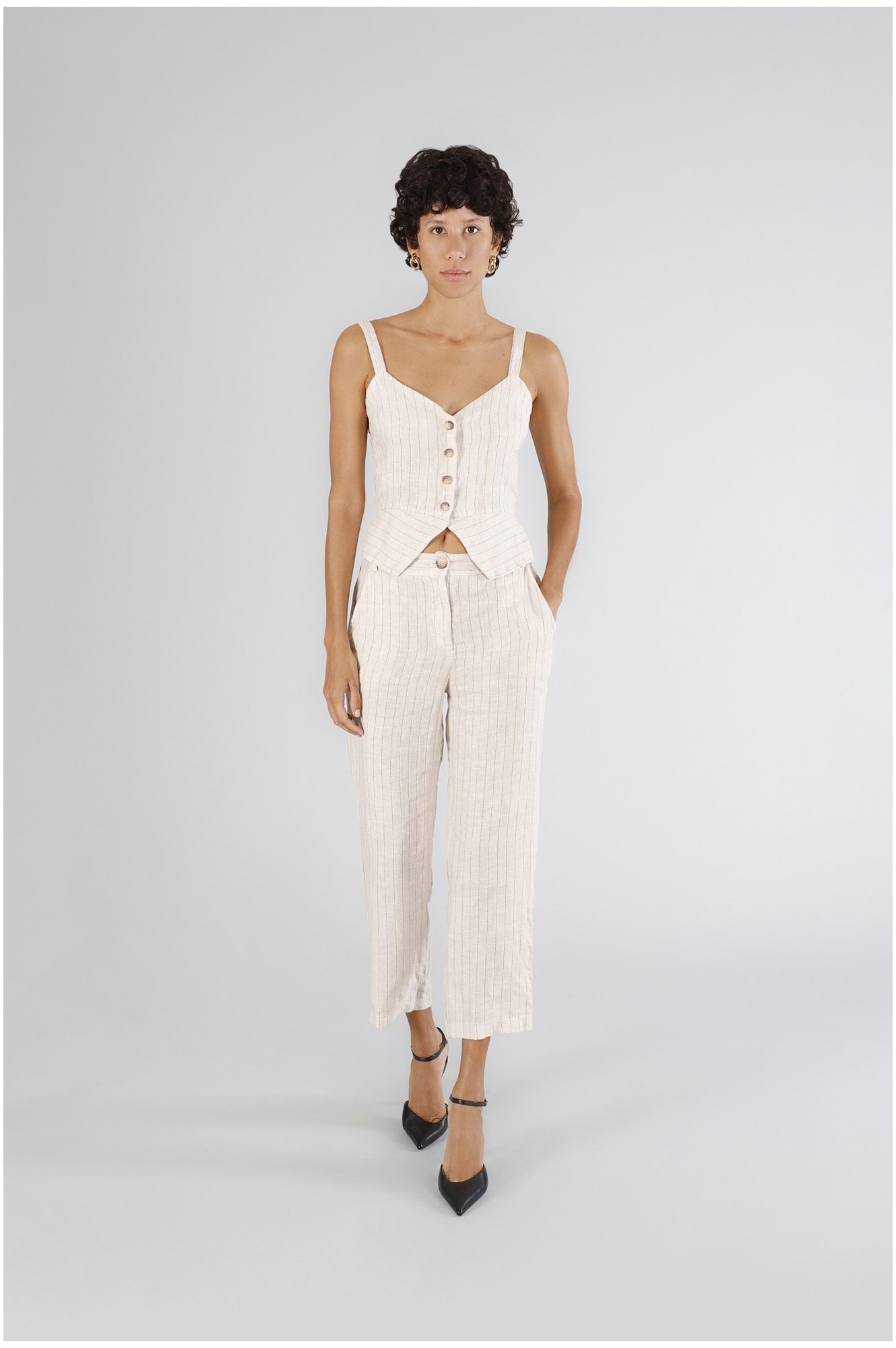 pantalon droit en lin mélangé striped rope 42