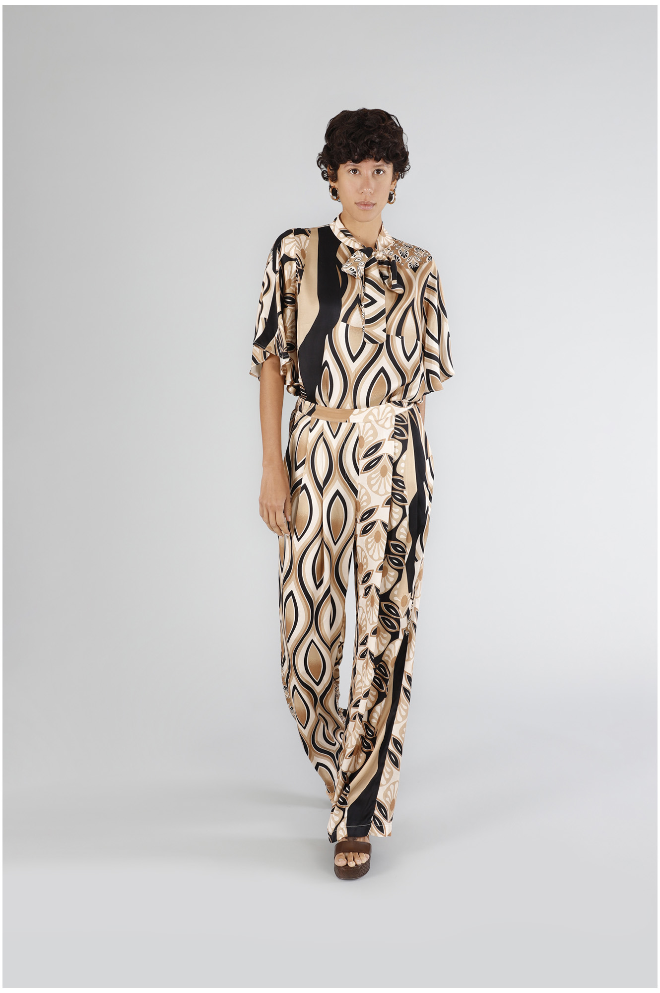 pantalon palazzo en satin imprimé multinatural scarf xs