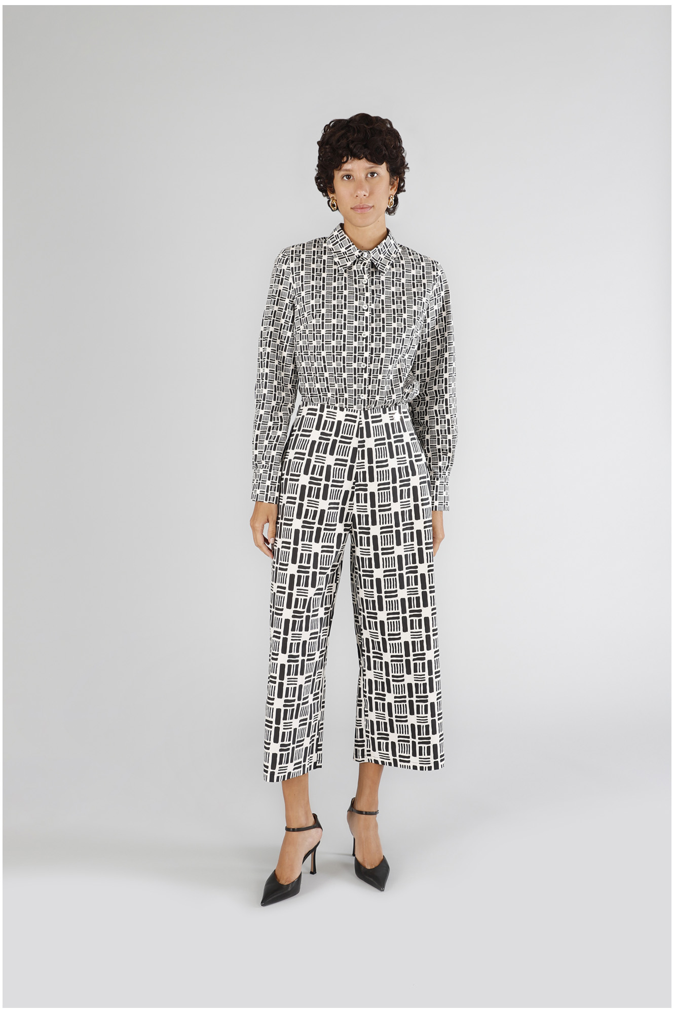 pantalon palazzo en popeline imprimée geometric s