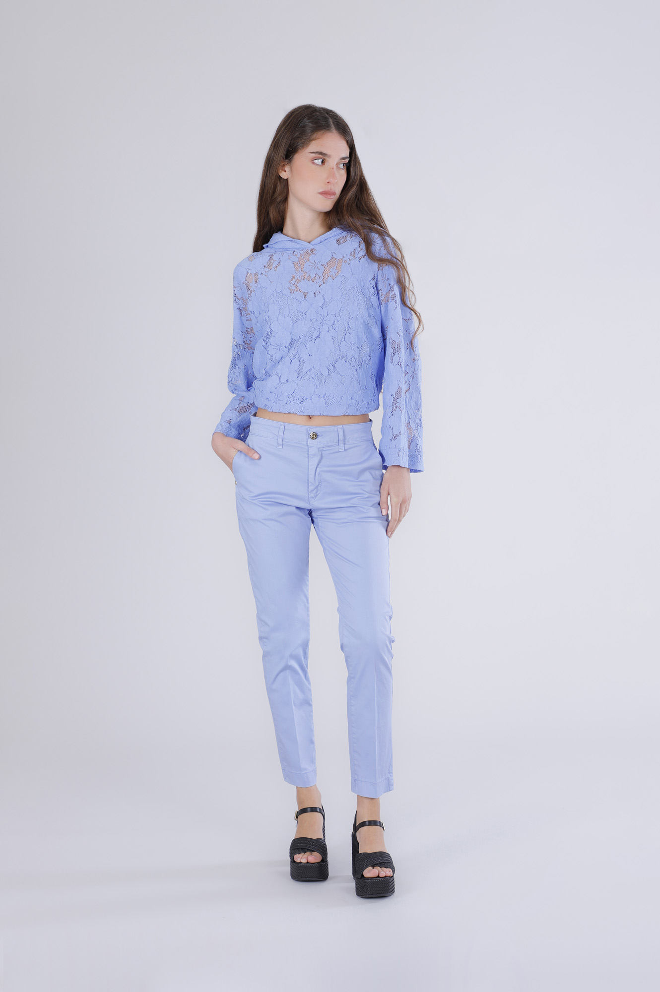pantalon cigarette teint en pièce light blu 31
