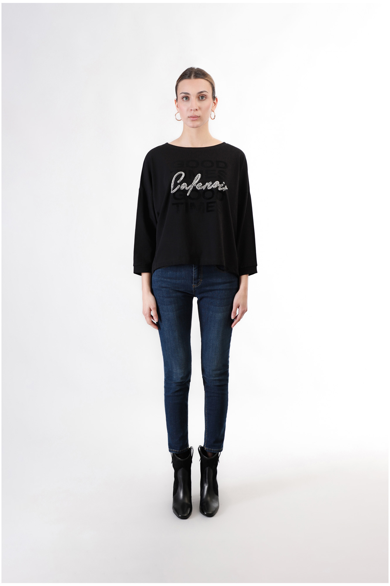 t-shirt imprimé floqué et logo strass black m t-shirt imprimé floqué et logo strass black m