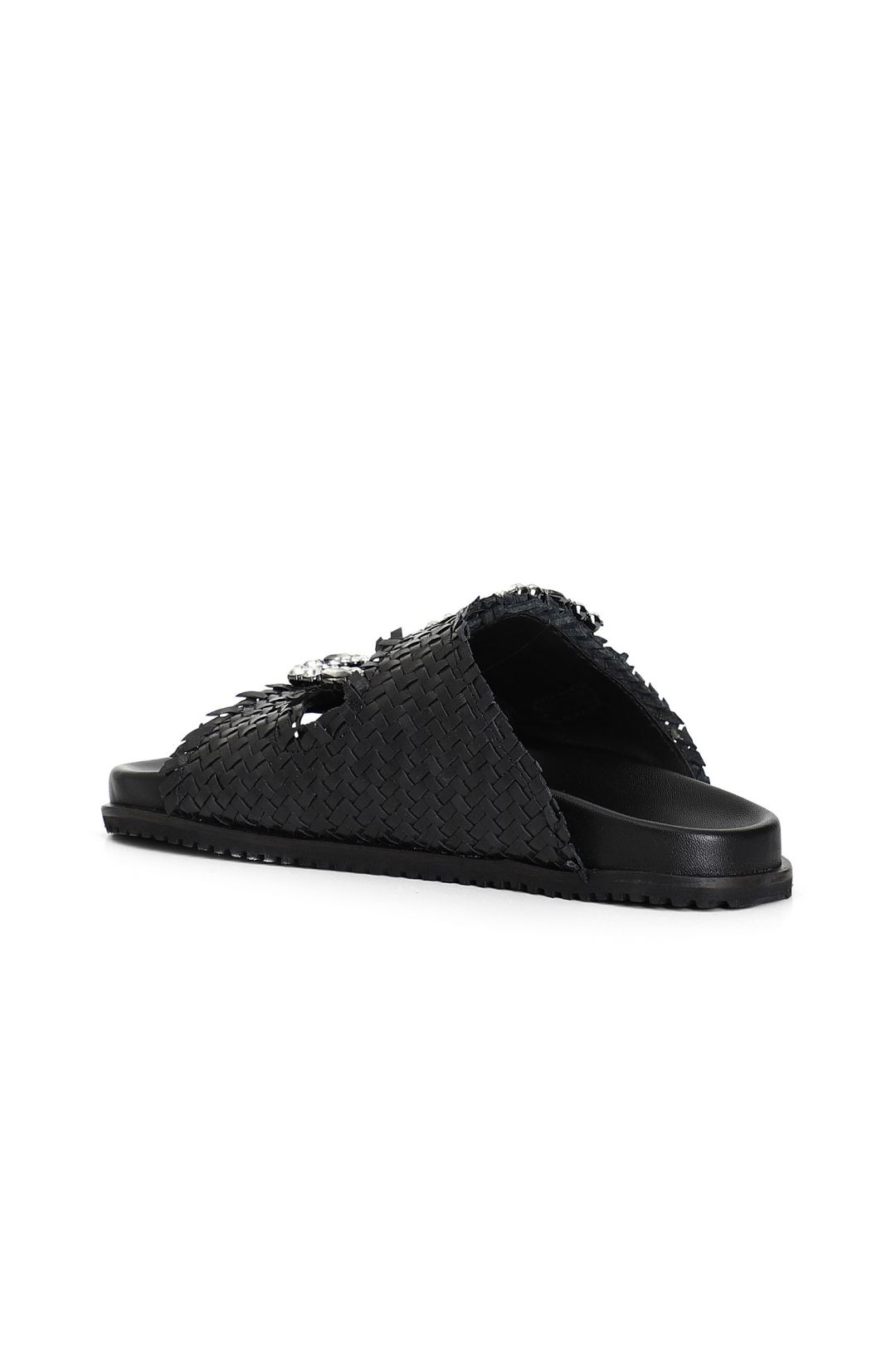 Babouche en cuir tressé avec double boucle bijou